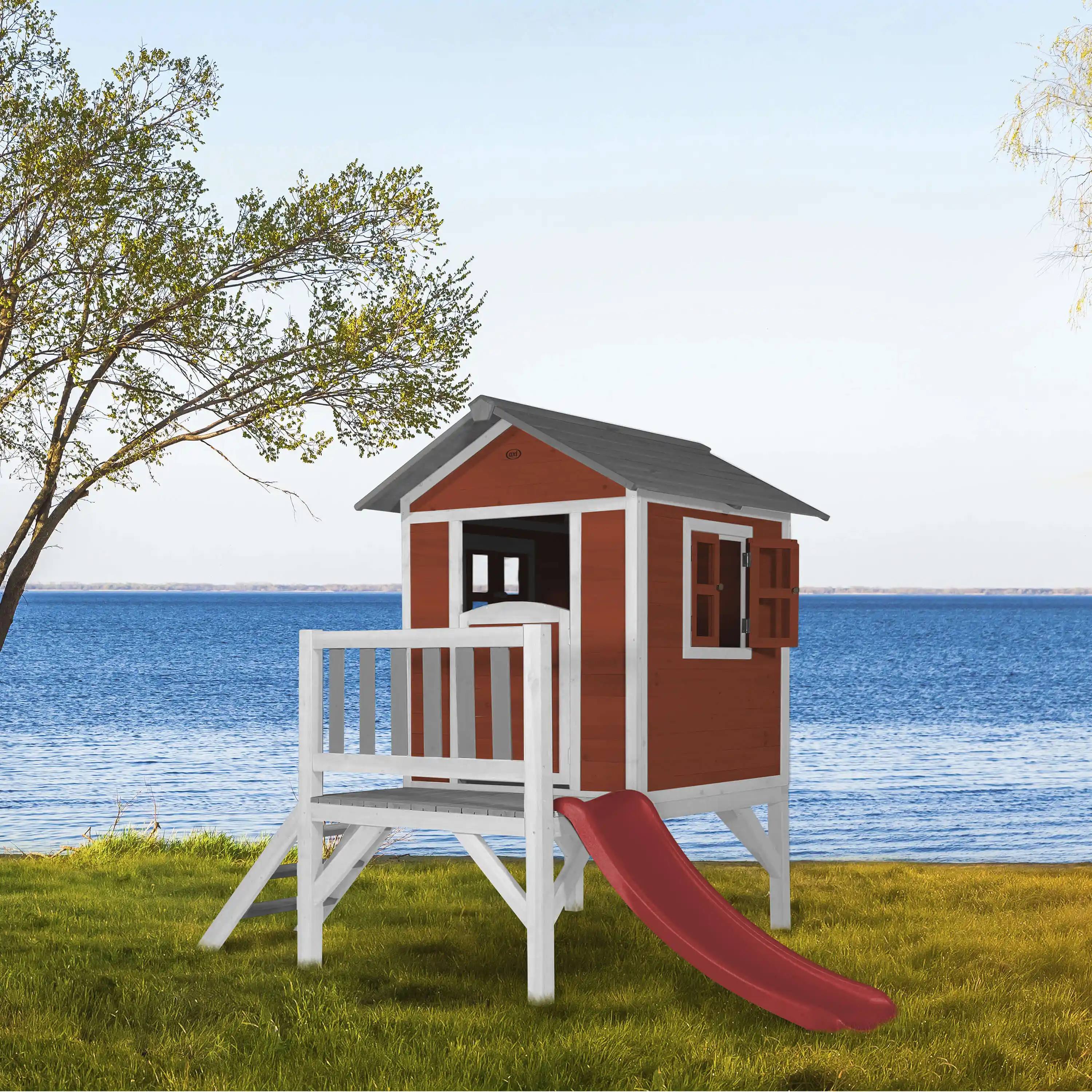 AXI Lodge XL Speelhuis Scandinavisch Rood - Rode Glijbaan
