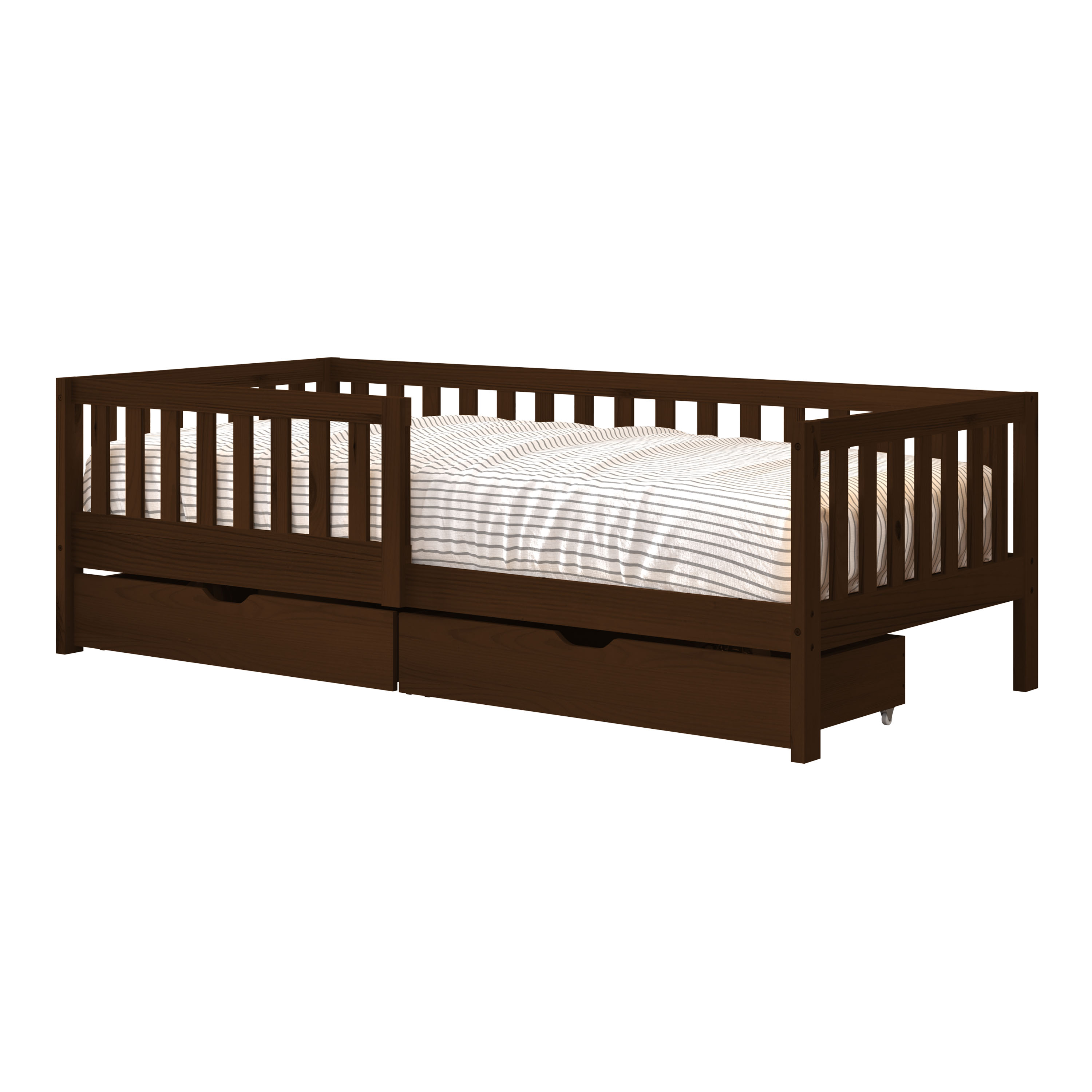 Sunny Isa Kids Bed with 2 Storage Drawers and Guardrail Brown – Without Mattress