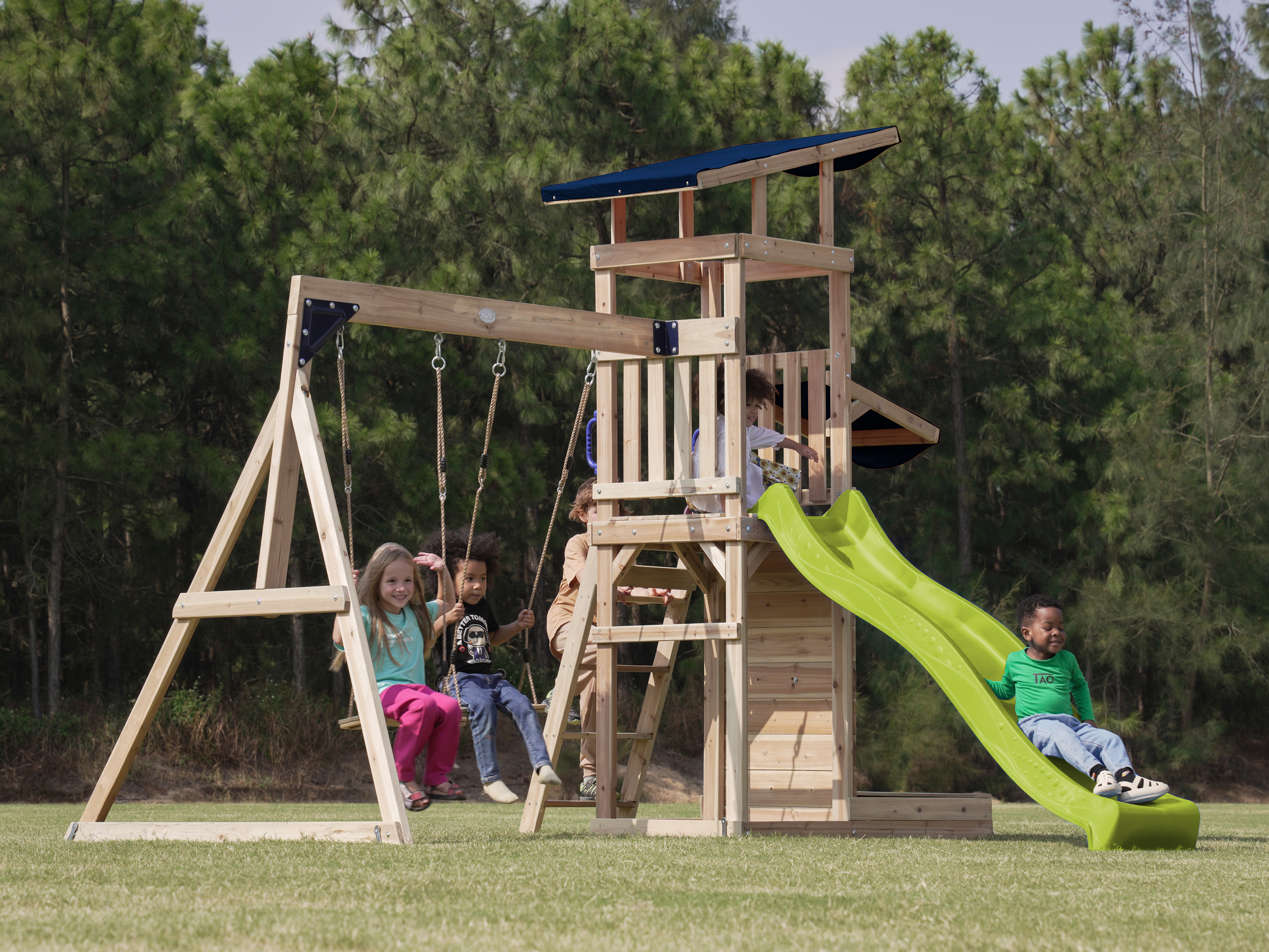 AXI Malik Climbing Frame with Double Swing Set - Lime Green Slide