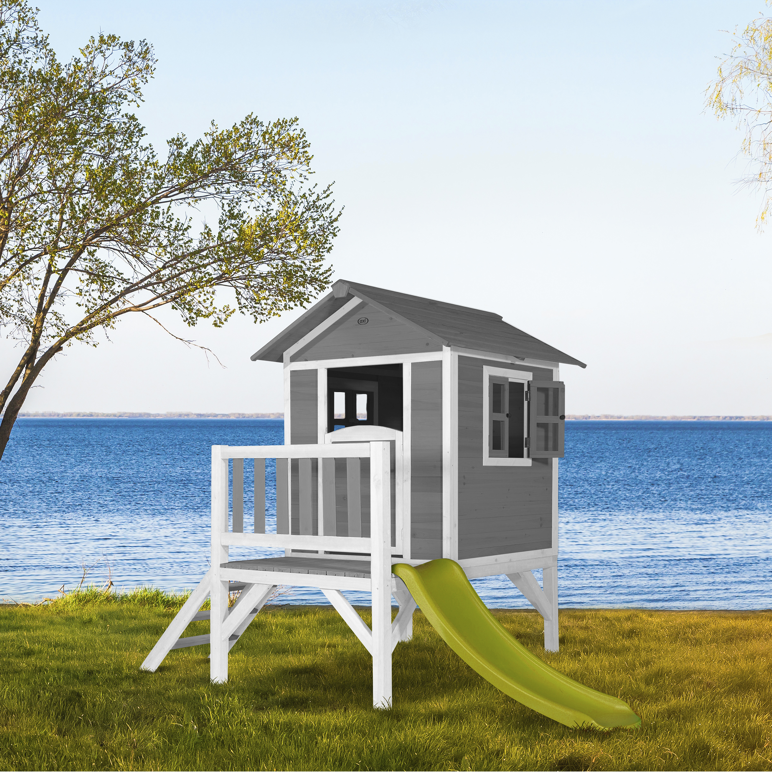 AXI Lodge XL Playhouse Cool Grey - Lime Green Slide