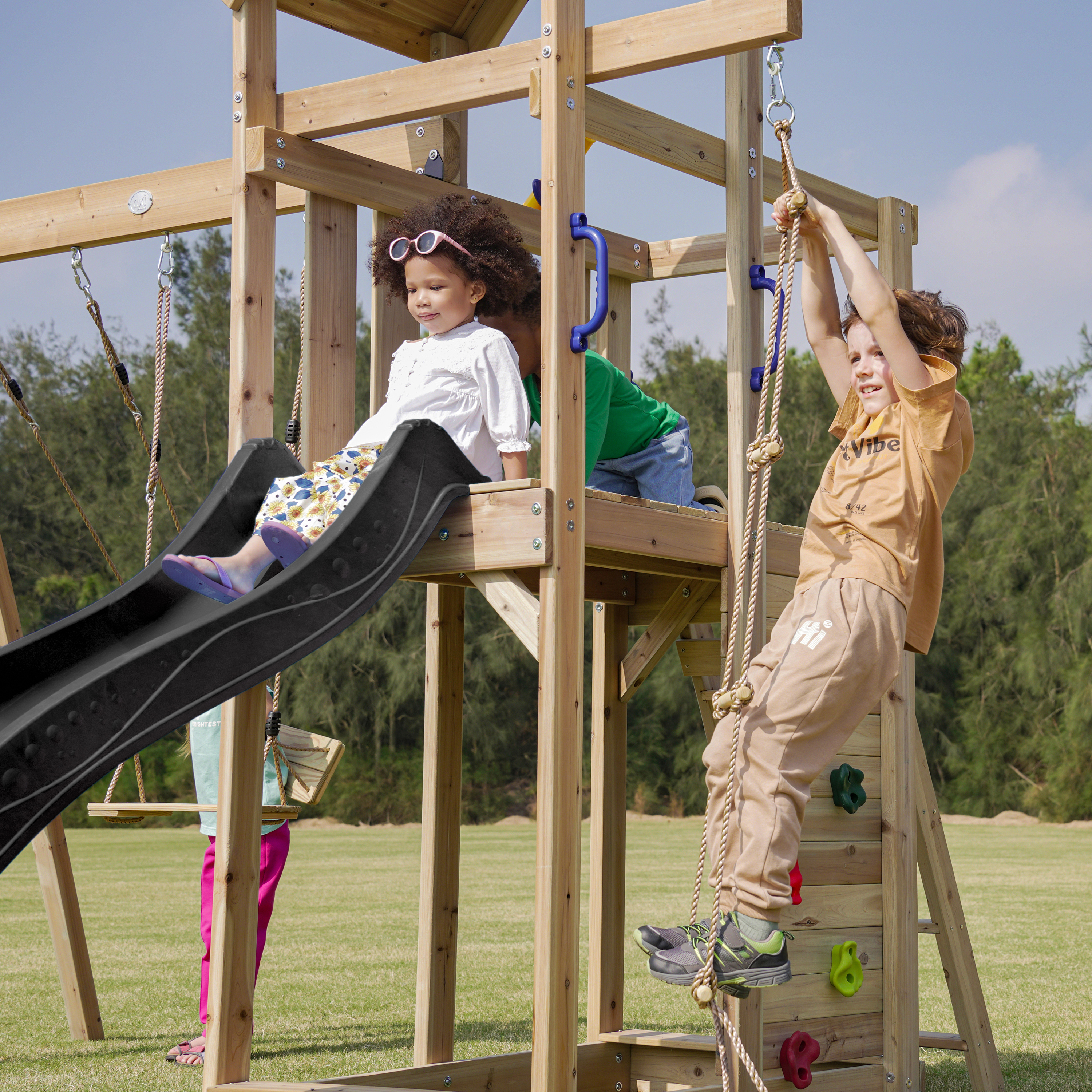 AXI Moos Climbing Frame with Double Swing Set - Grey Slide