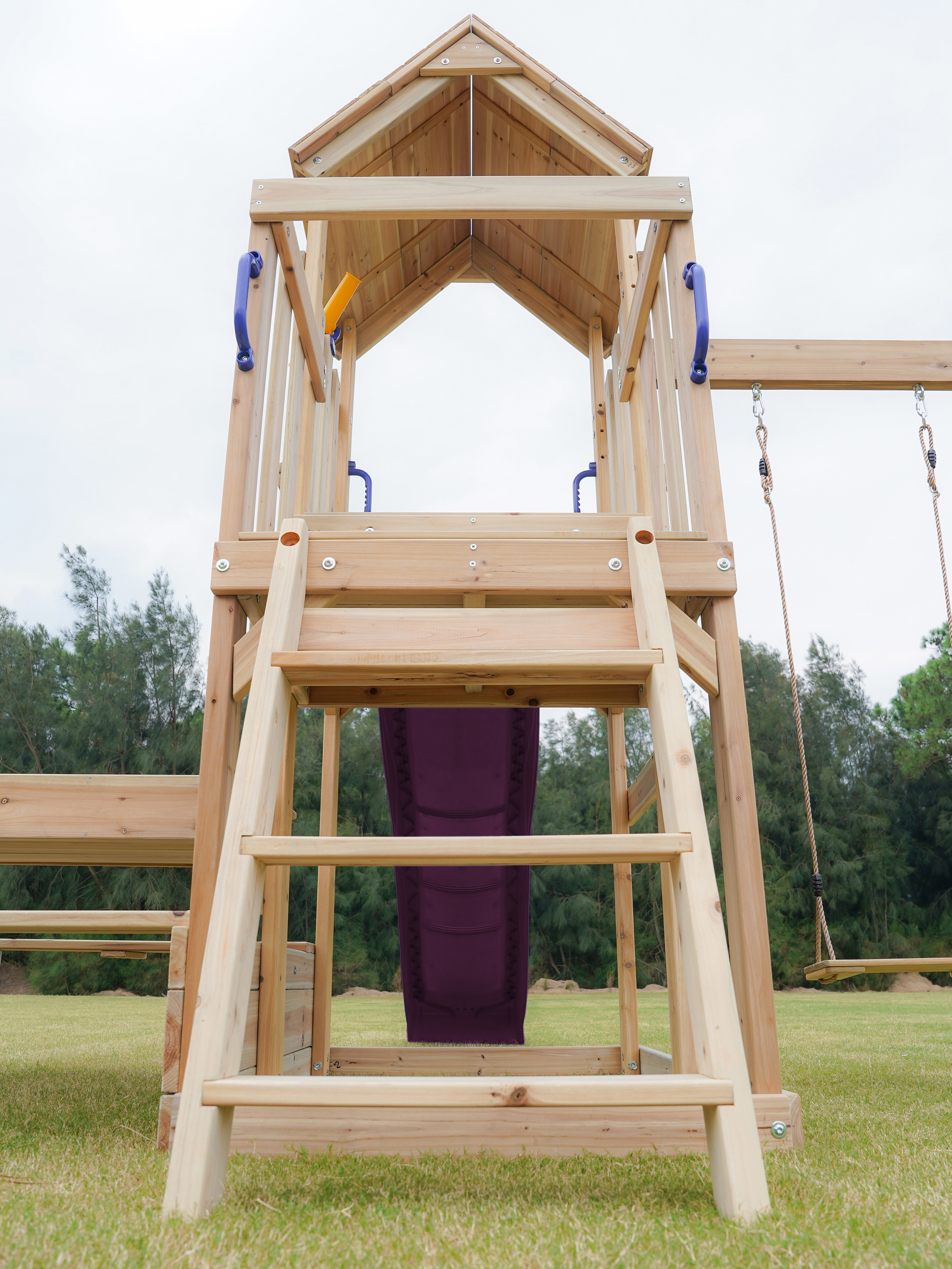 AXI Mette Playground with Double Swing Brown - Purple Slide 