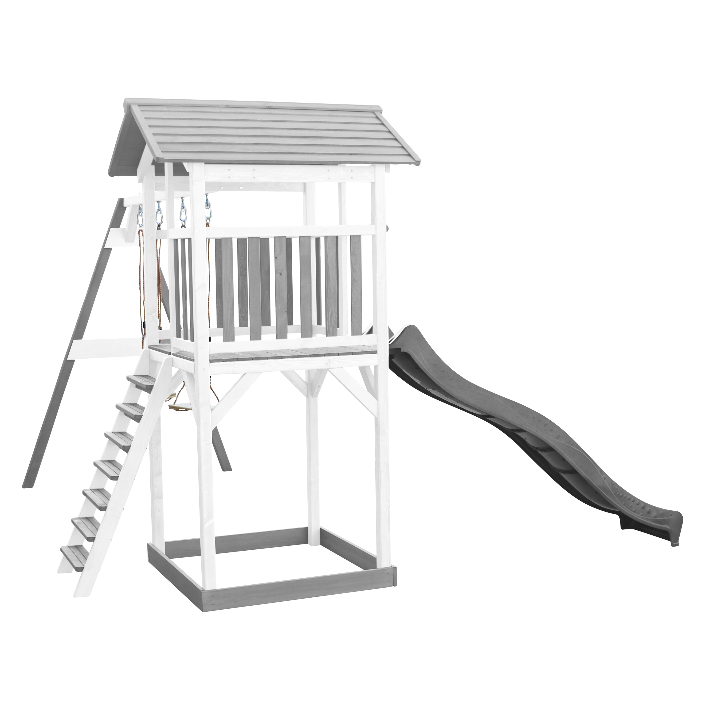 AXI Beach Tower with Double Swing Set Grey/White - Grey Slide