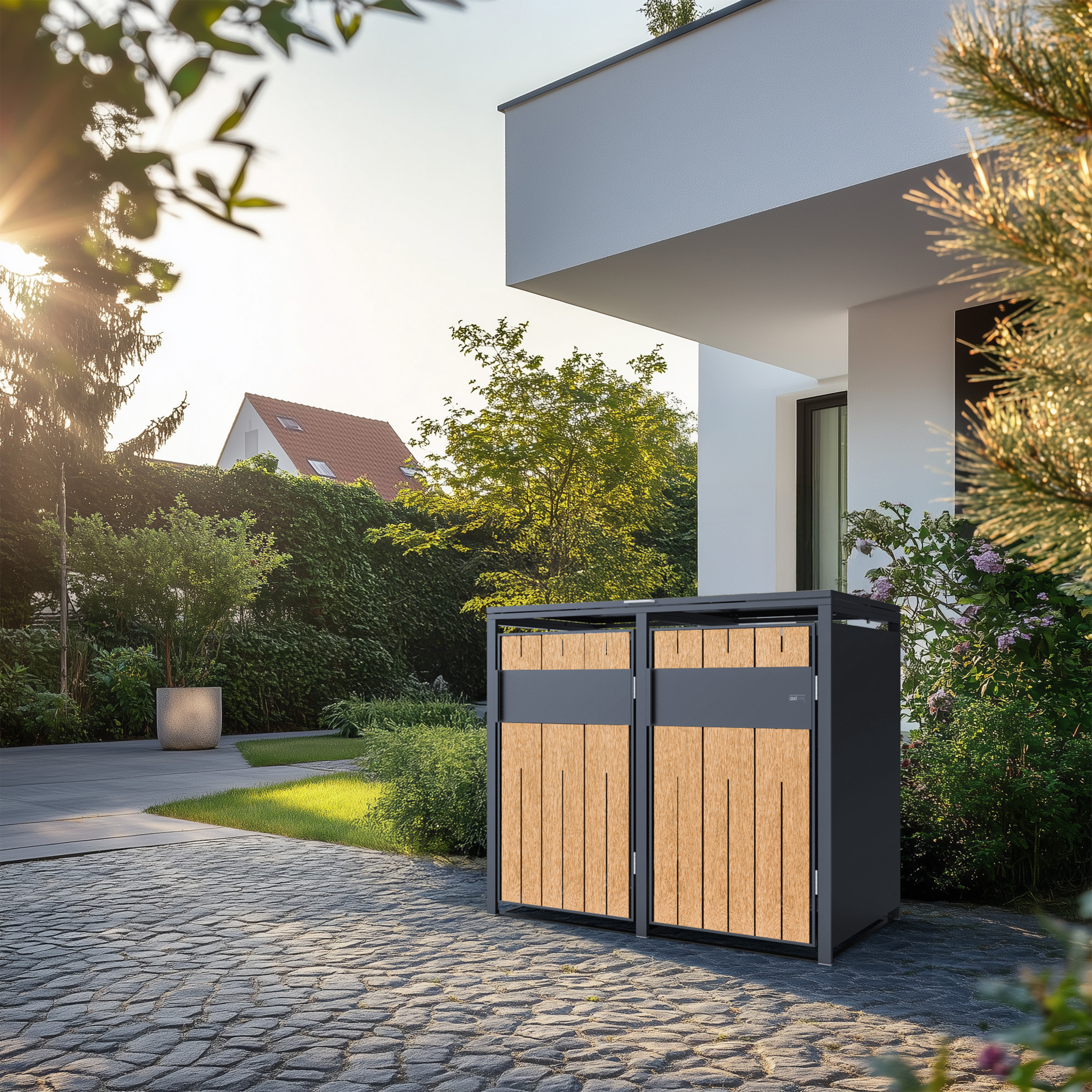 AXI Luke Metal Garbage Bin Shed - 2 Garbage Bins