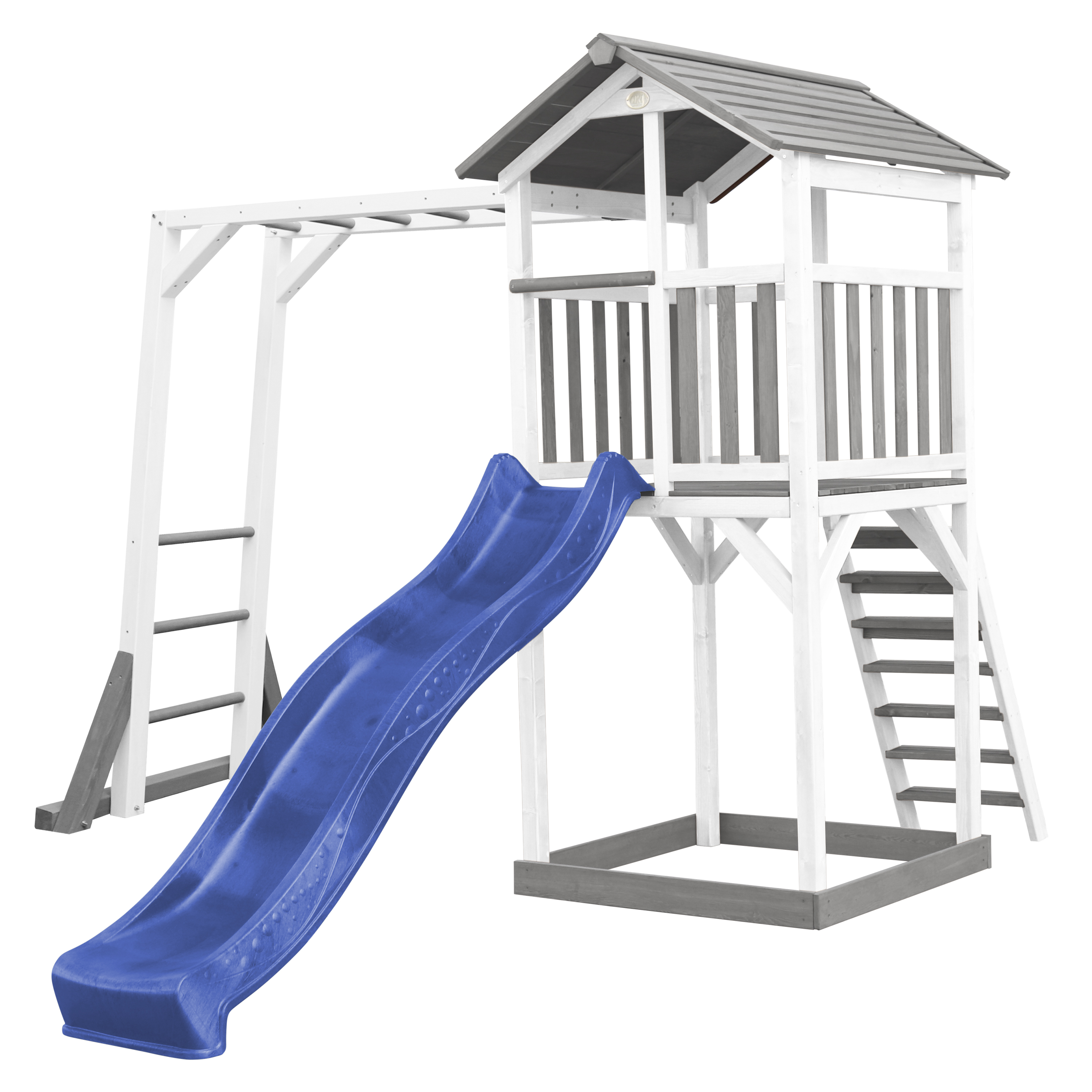 AXI Beach Tower with Climbing Frame Grey/White - Blue Slide