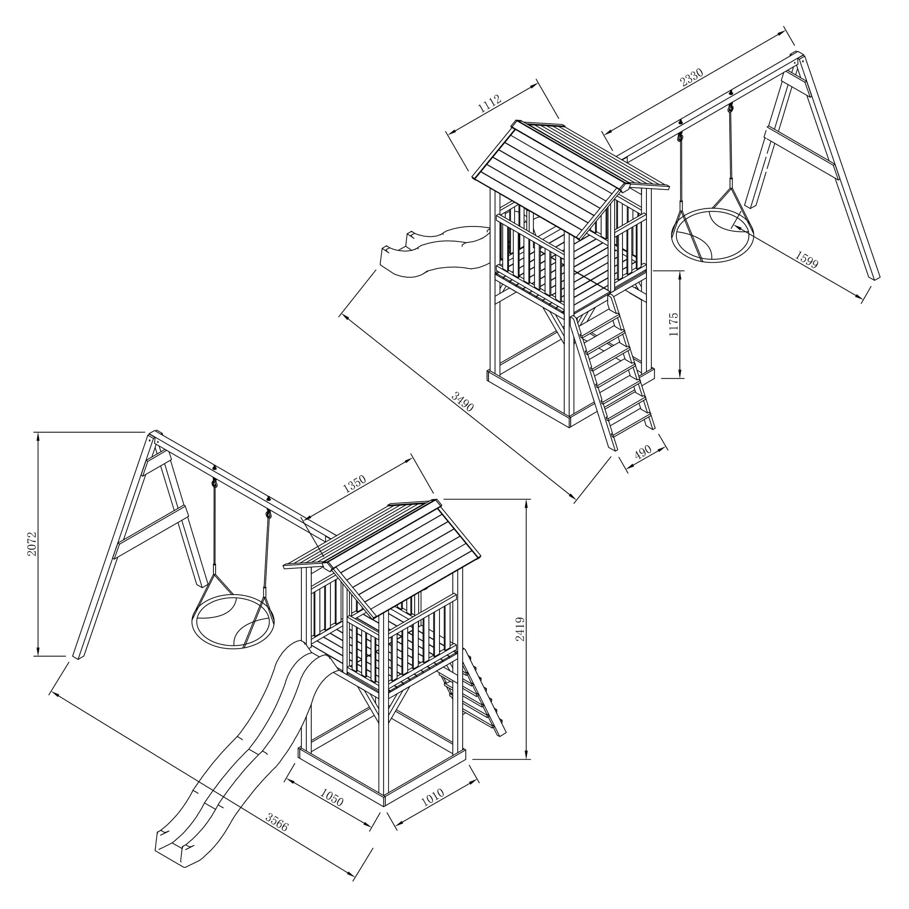 AXI Beach Tower Speeltoren met Summer Nestschommel Grijs/wit - Groene Glijbaan