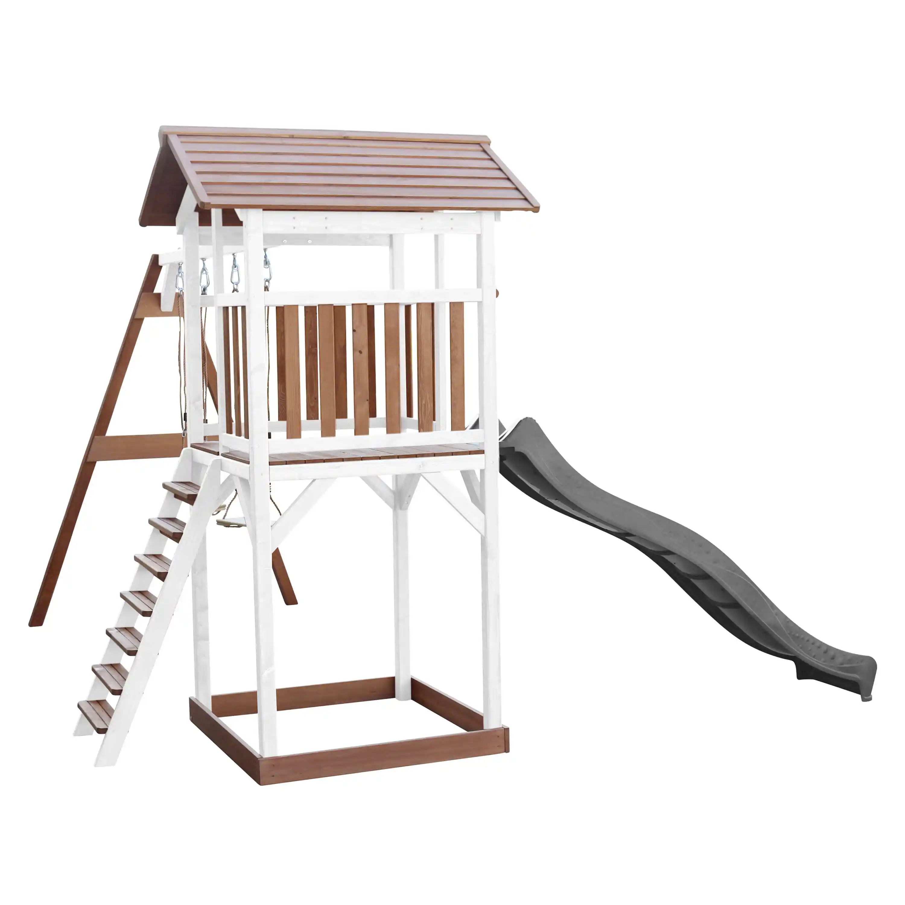 AXI Beach Tower Speeltoren met Dubbele Schommel Bruin/wit - Grijze Glijbaan