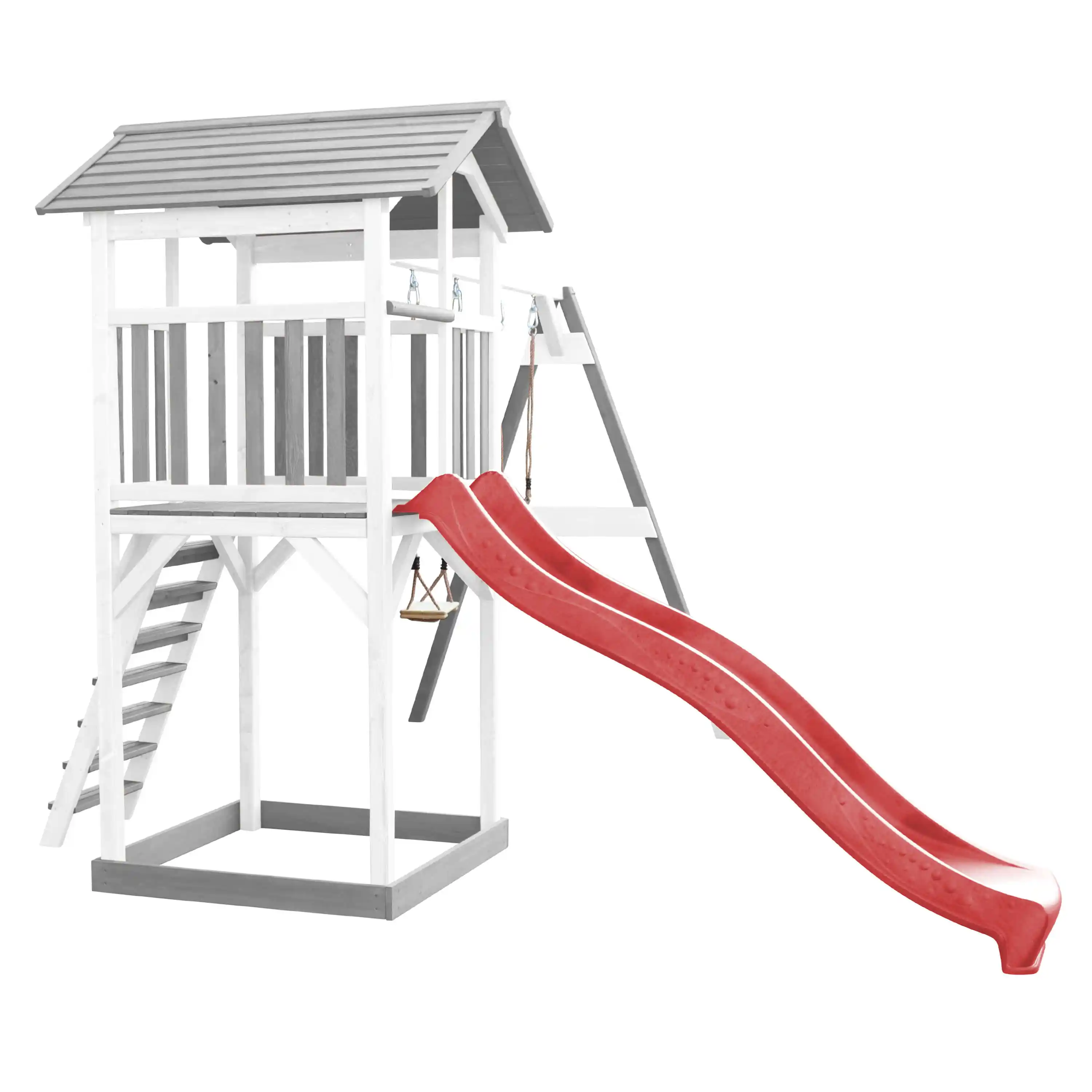AXI Beach Tower Speeltoren met Dubbele Schommel Grijs/wit - Rode Glijbaan