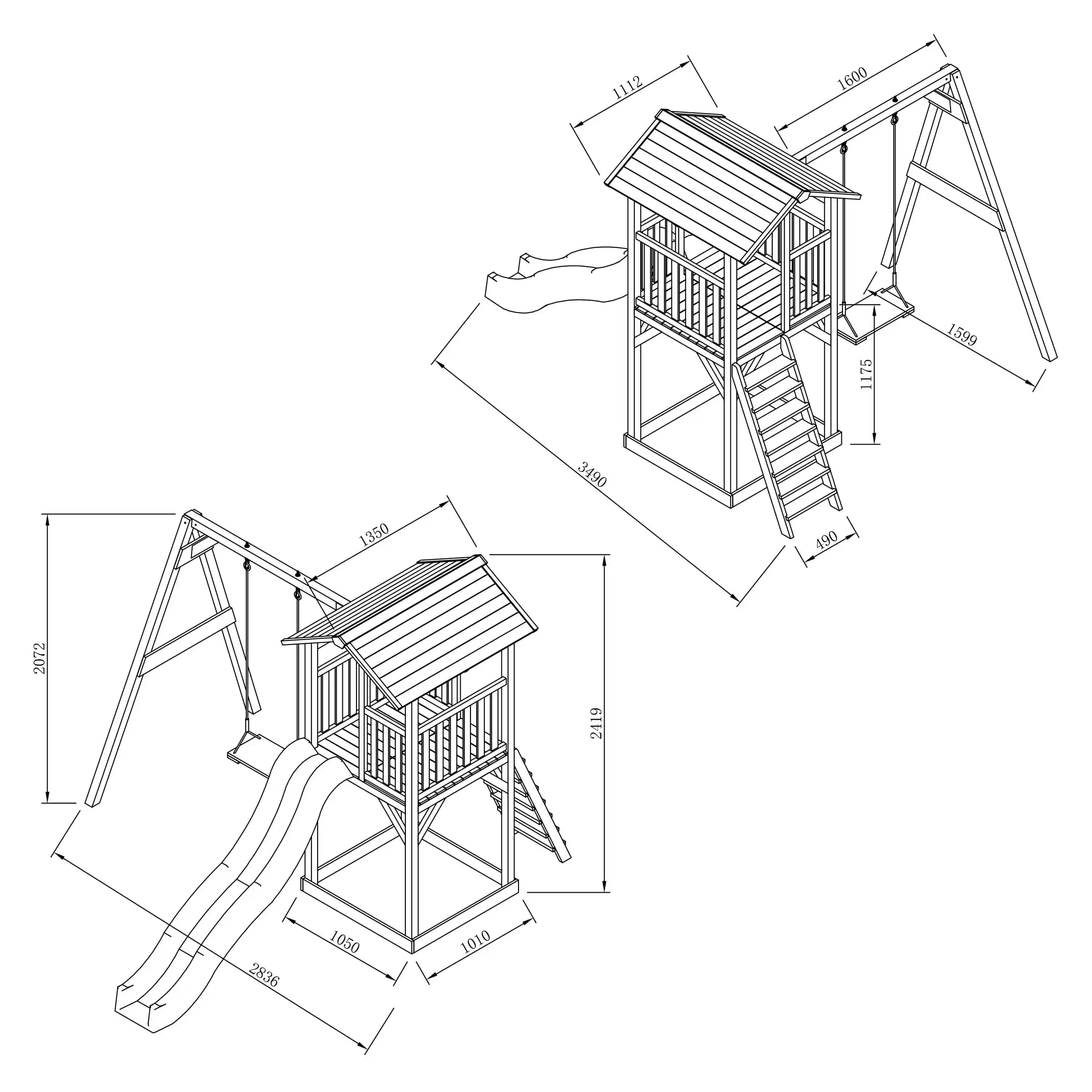 AXI Beach Tower Speeltoren met Enkele Schommel Grijs/wit - Groene Glijbaan
