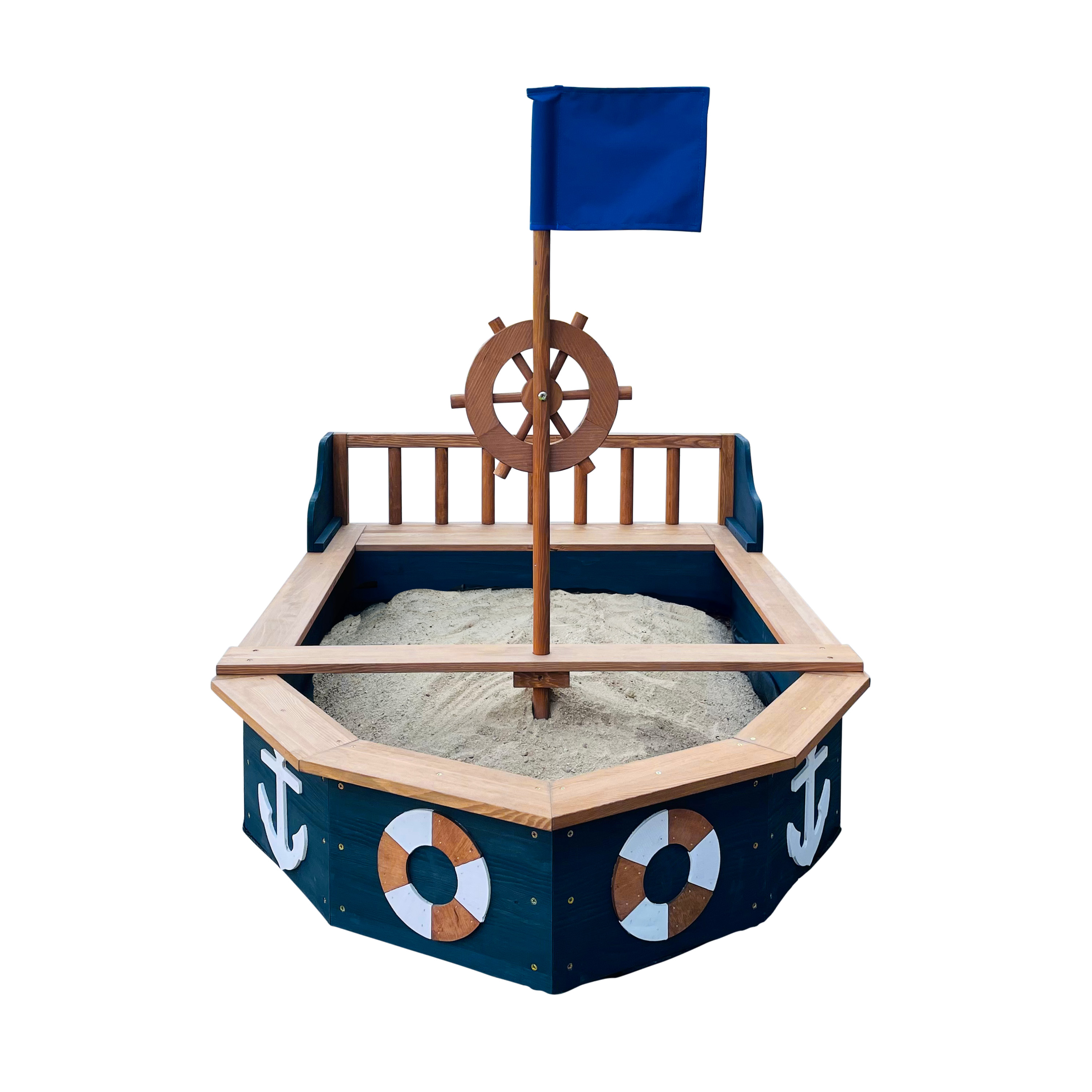 AXI Doris Boat Sandbox with storage bench - 153 x 90 x 100 cm - Anthracite/Brown