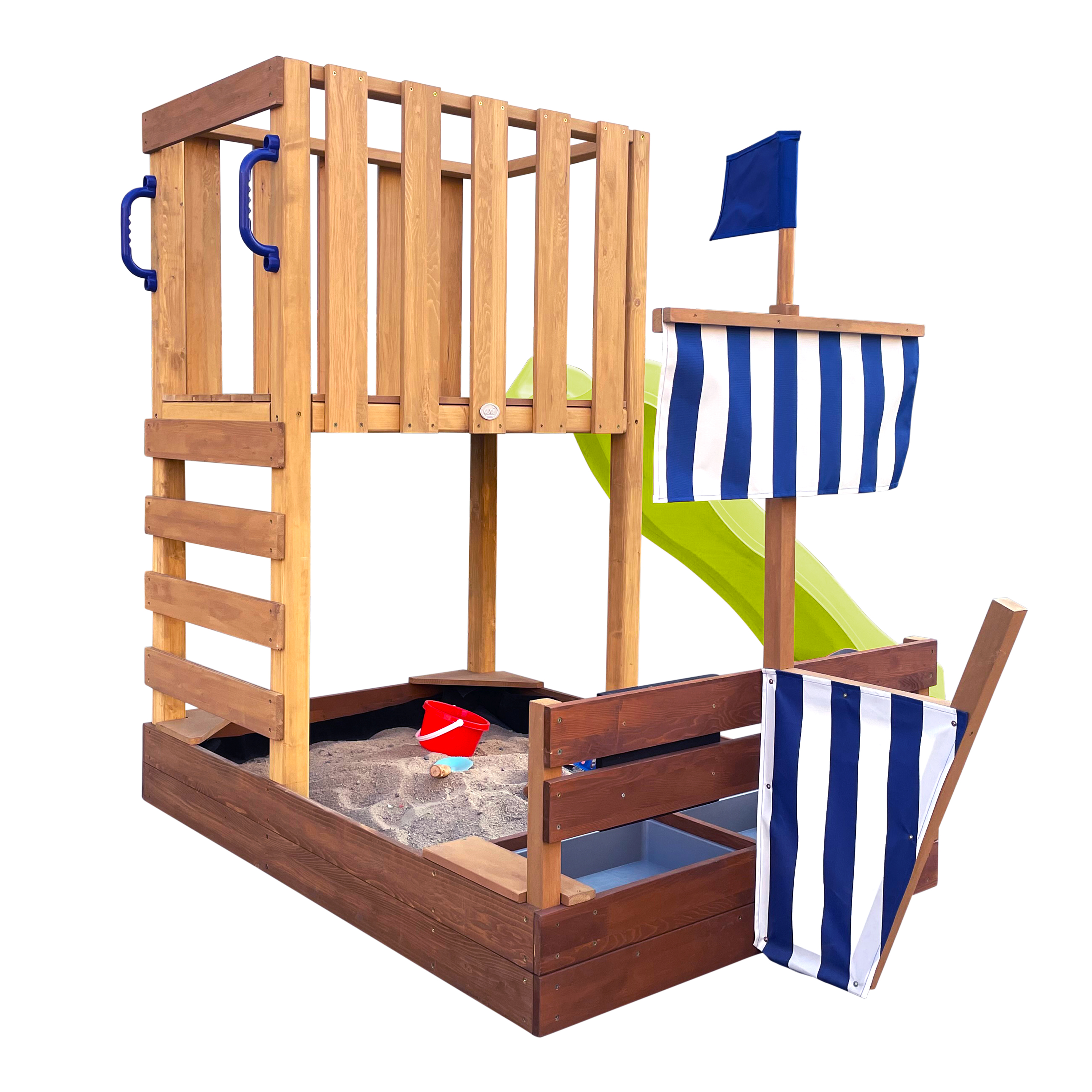 AXI Vicky Climbing Frame with Sandbox. Play Kitchen & Chalkboard – Lime Green Slide