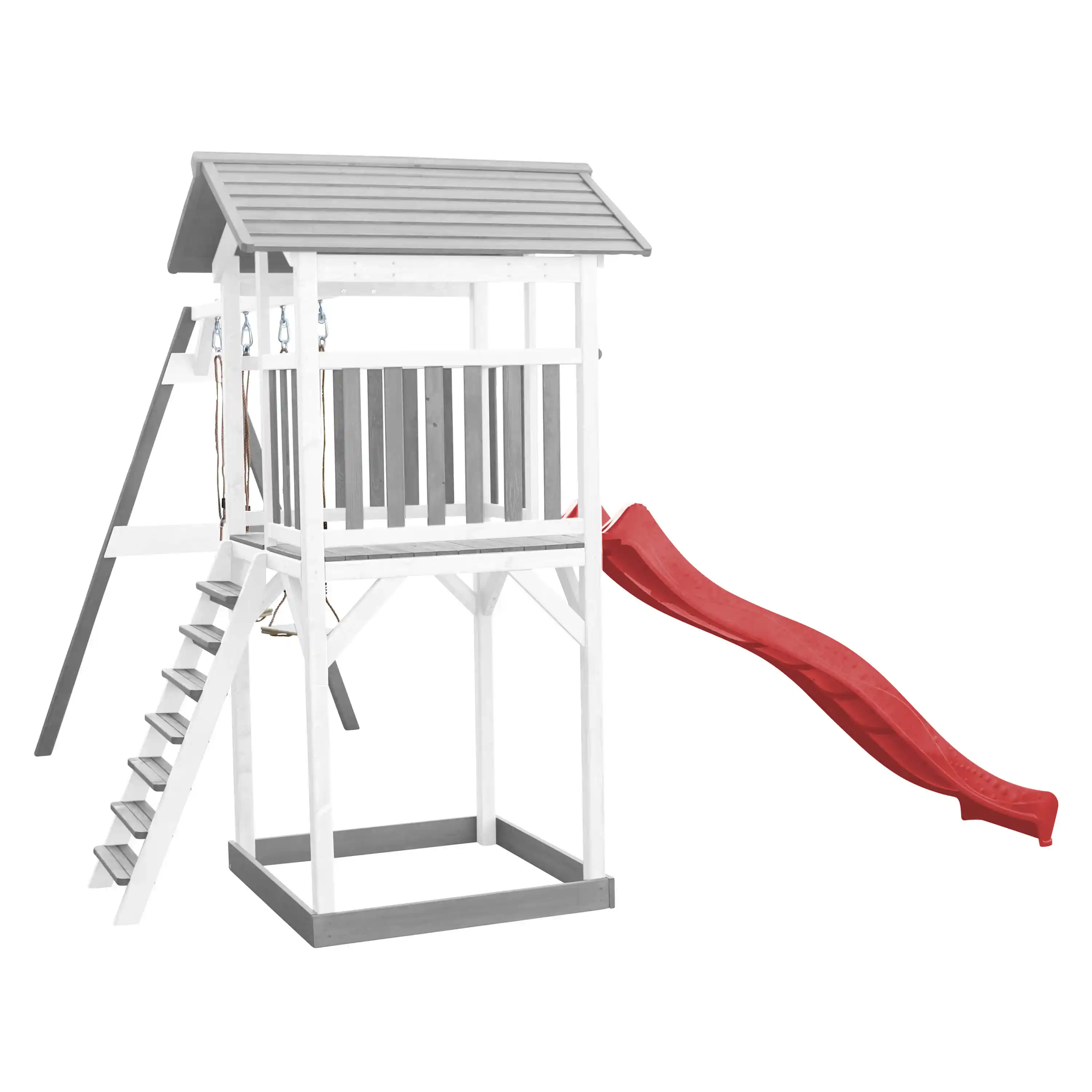 AXI Beach Tower Speeltoren met Dubbele Schommel Grijs/wit - Rode Glijbaan