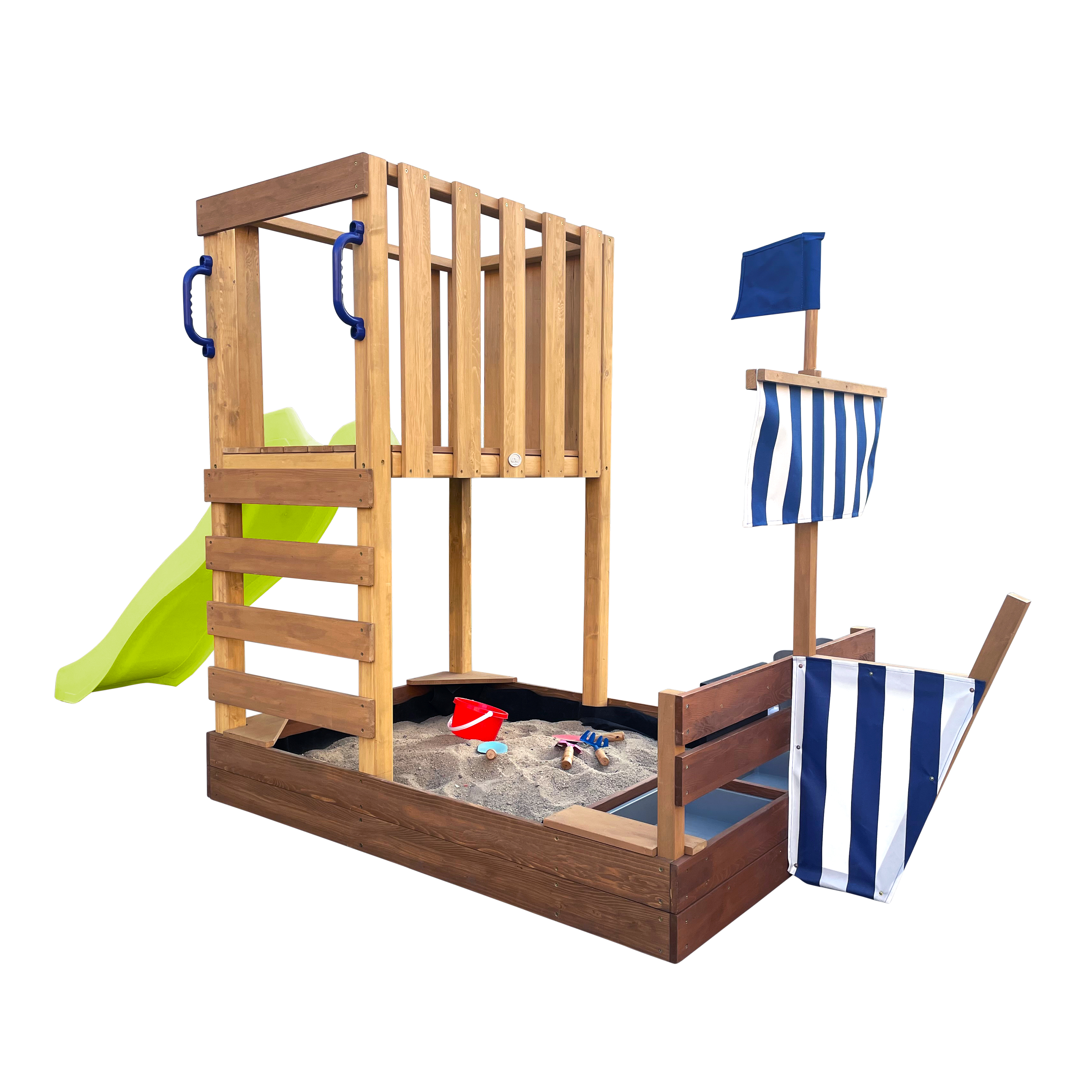 AXI Vicky Climbing Frame with Sandbox. Play Kitchen & Chalkboard – Lime Green Slide