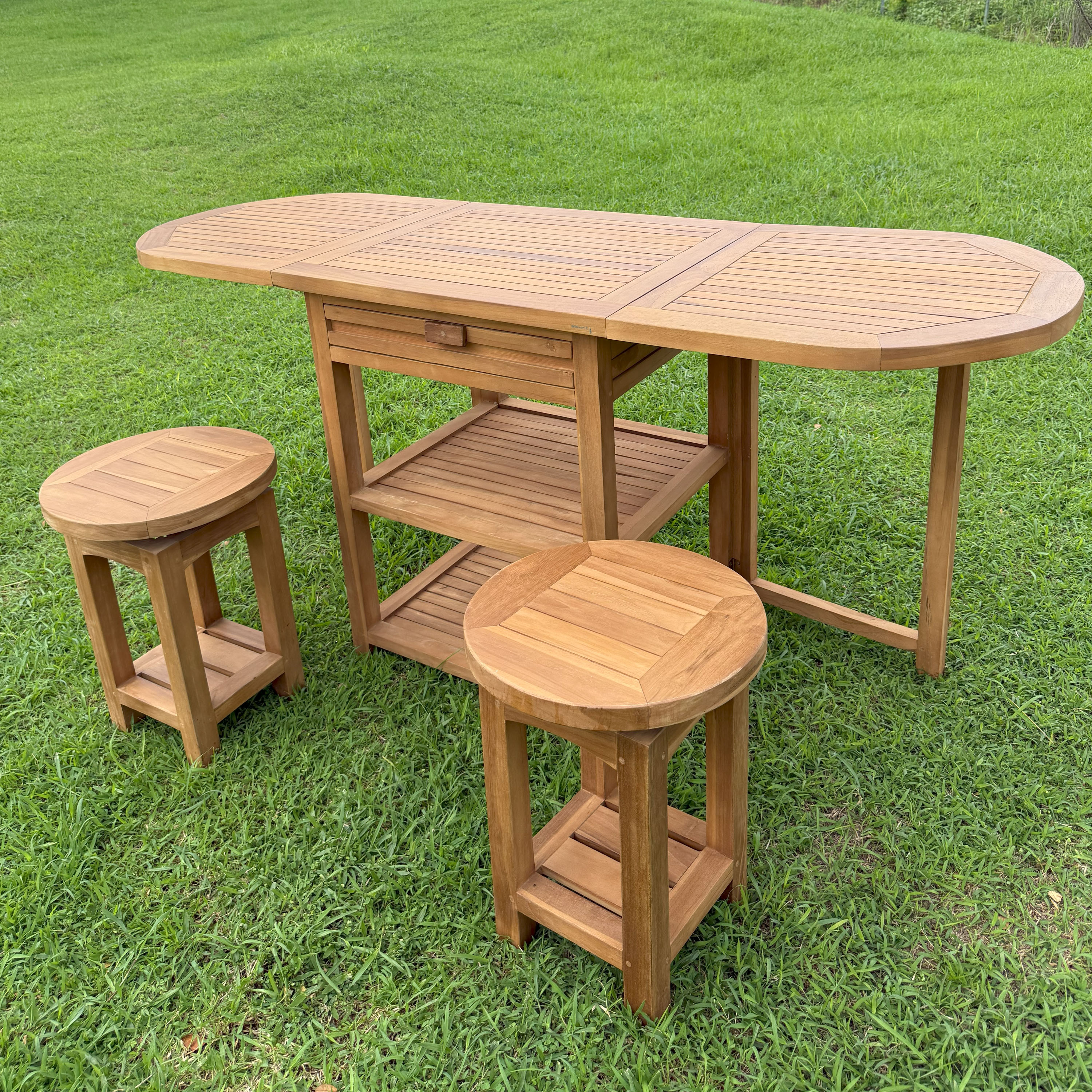 AXI Nomani Foldable Teak Low Bar Set with 2 stools