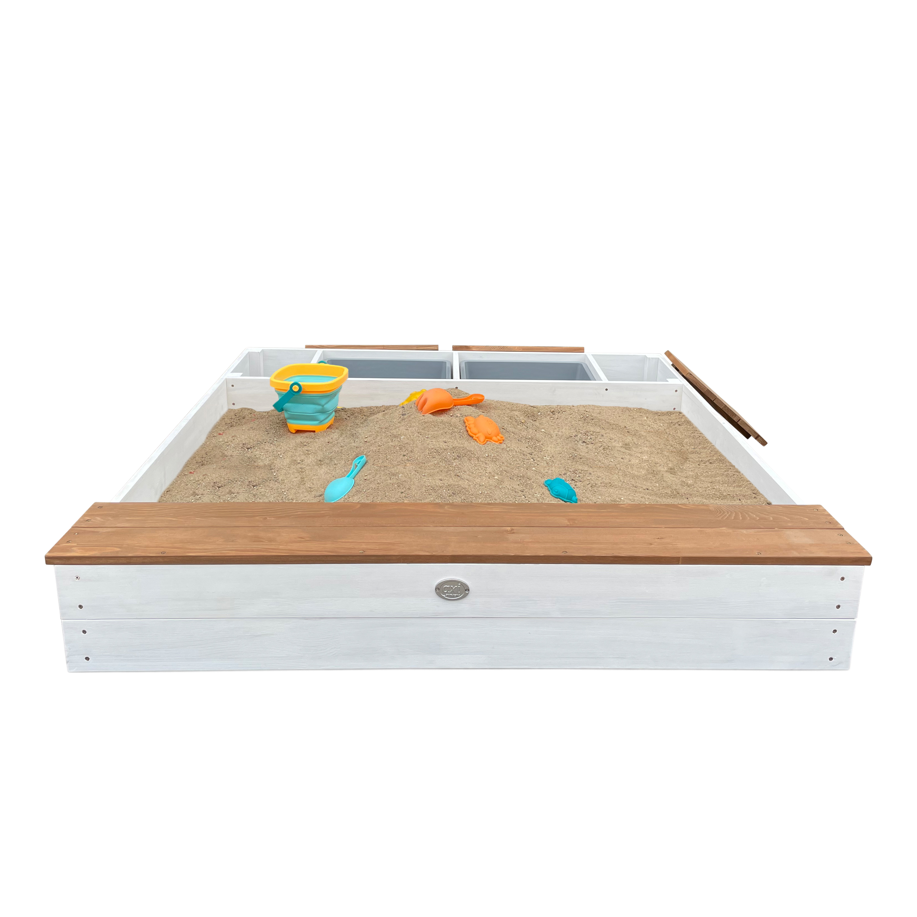 AXI Evy Sandbox with Bins and Storage - 119 x 117 cm - White/Brown
