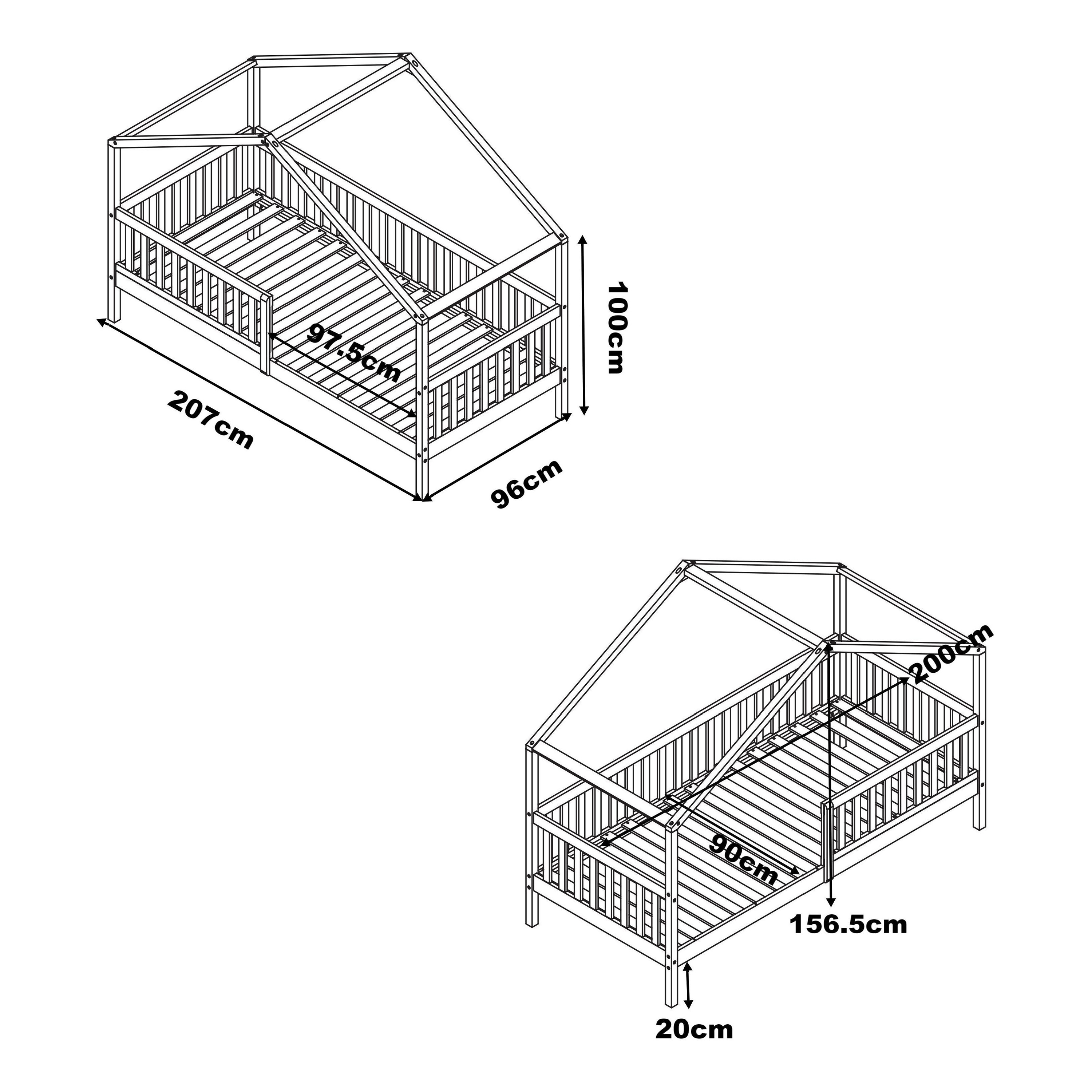 Sunny Kae House Bed with Guardrail Brown – With Mattress
