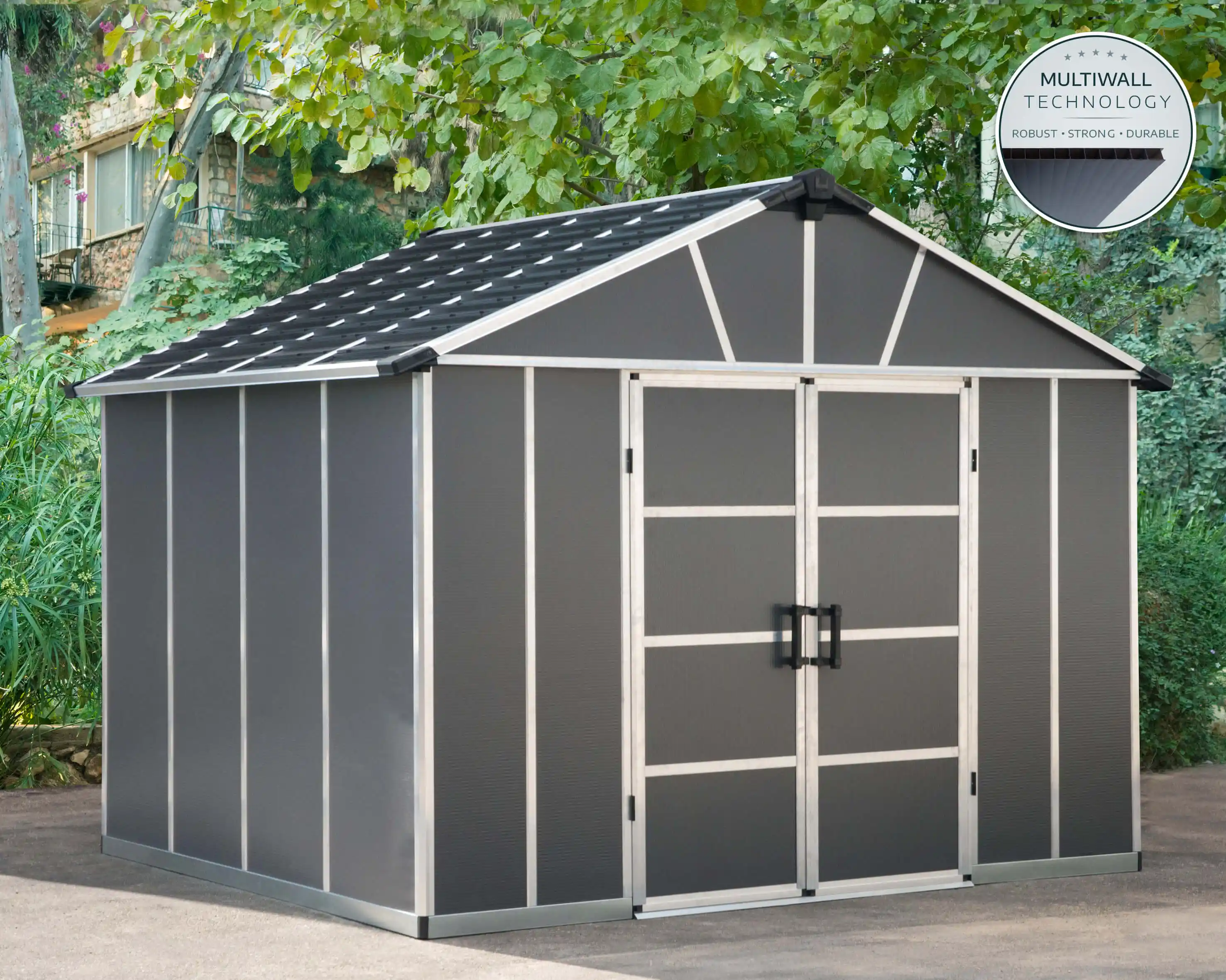 Canopia Yukon grote 271X332 cm schuur met vloer Donkergrijs-7290108137309 Canopia Yukon grote 271X332 cm schuur met vloer Donkergrijs