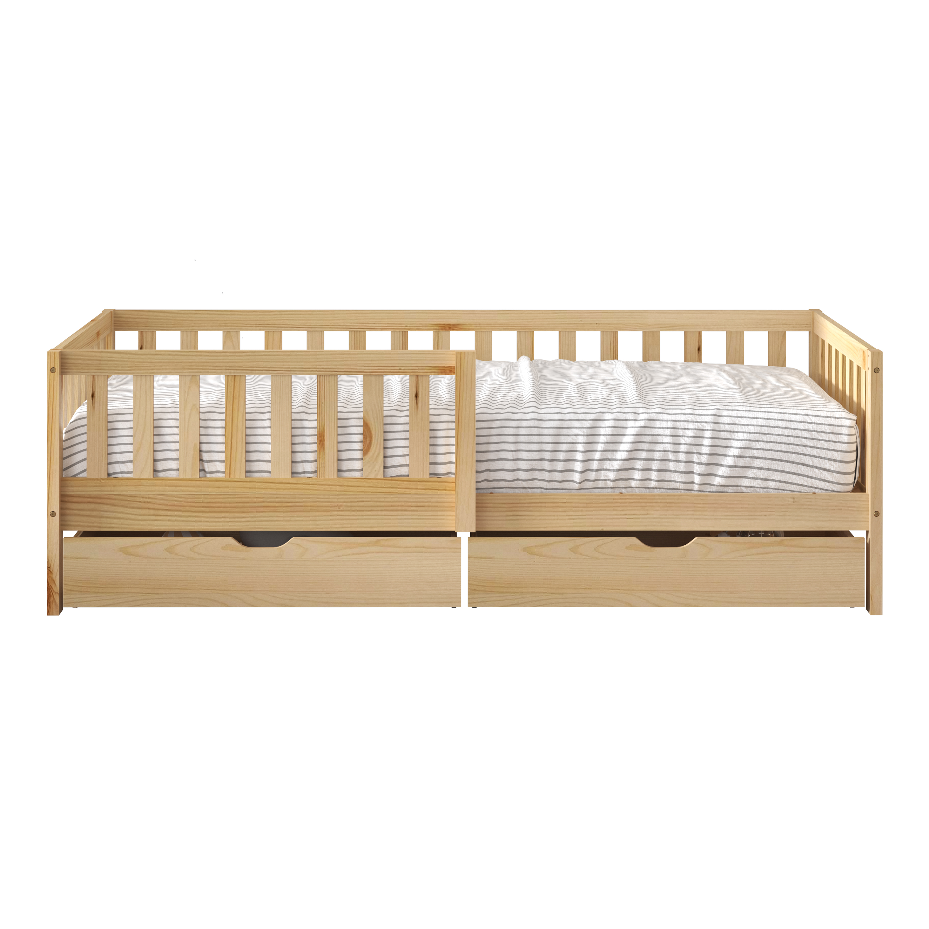 Sunny Isa Kids Bed with 2 Storage Drawers and Guardrail Natural – Without Mattress