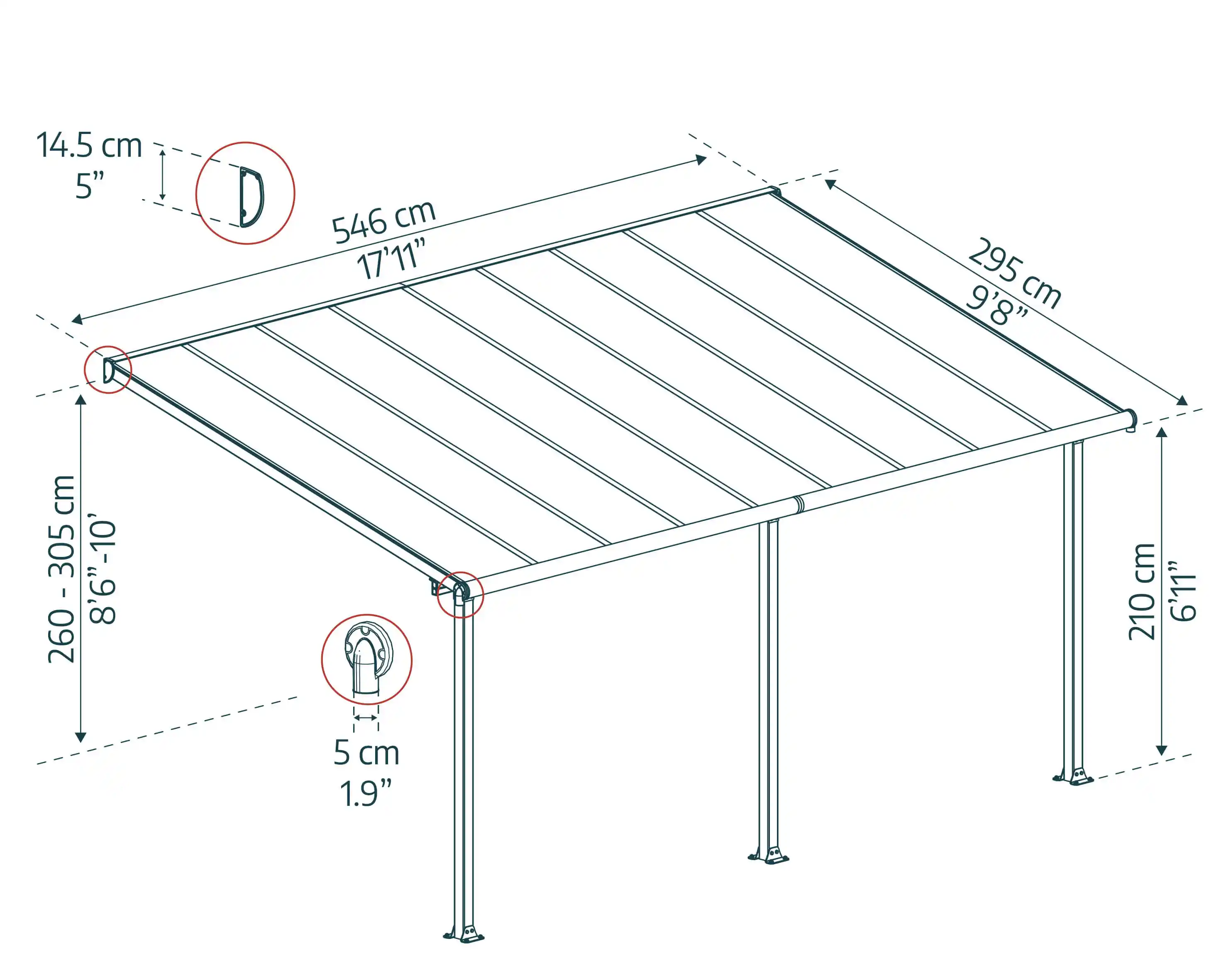 Canopia Olympia 546X294 cm Terrasoverkapping Donkergrijs Helder