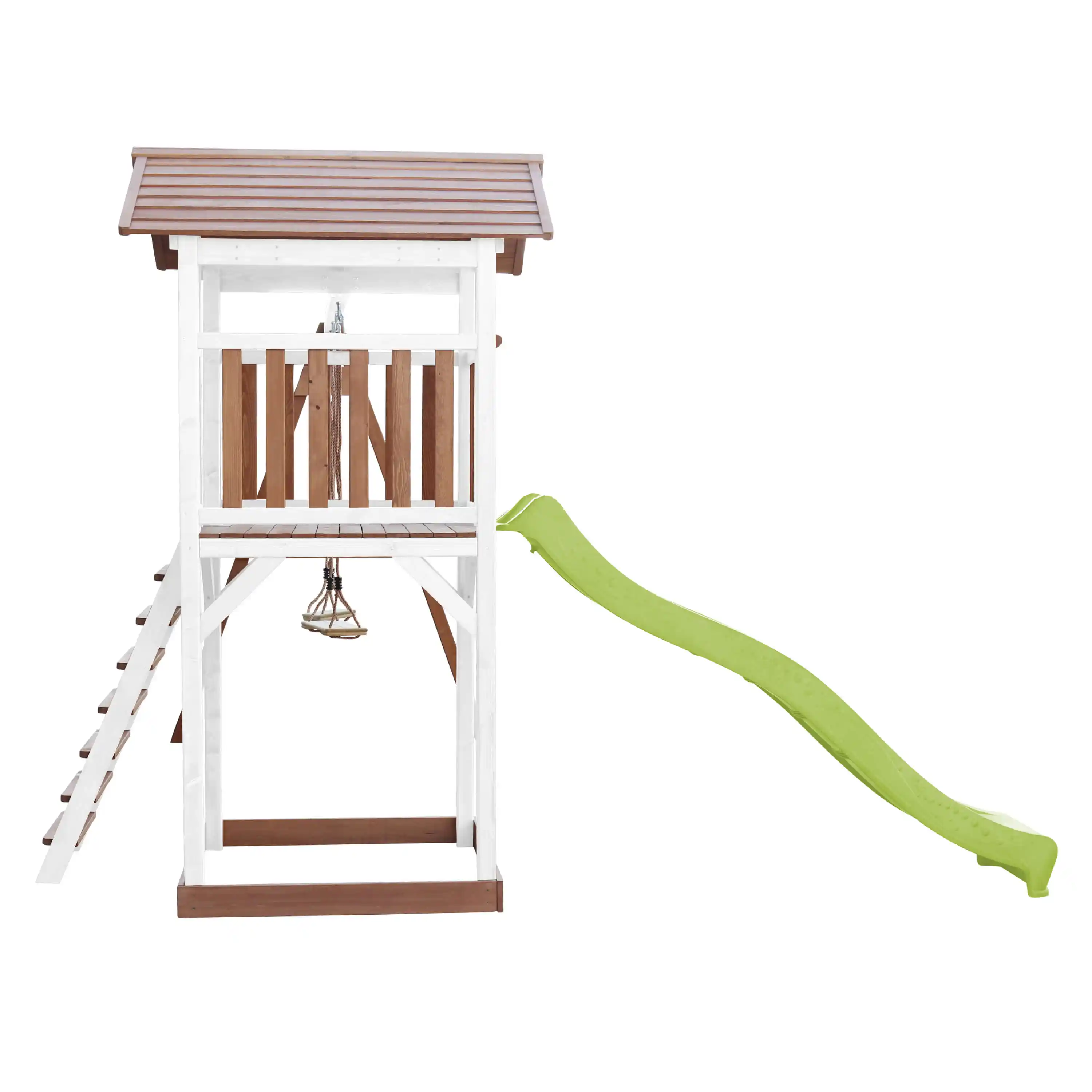 AXI Beach Tower Speeltoren met Dubbele Schommel Bruin/wit - Limoen groene Glijbaan