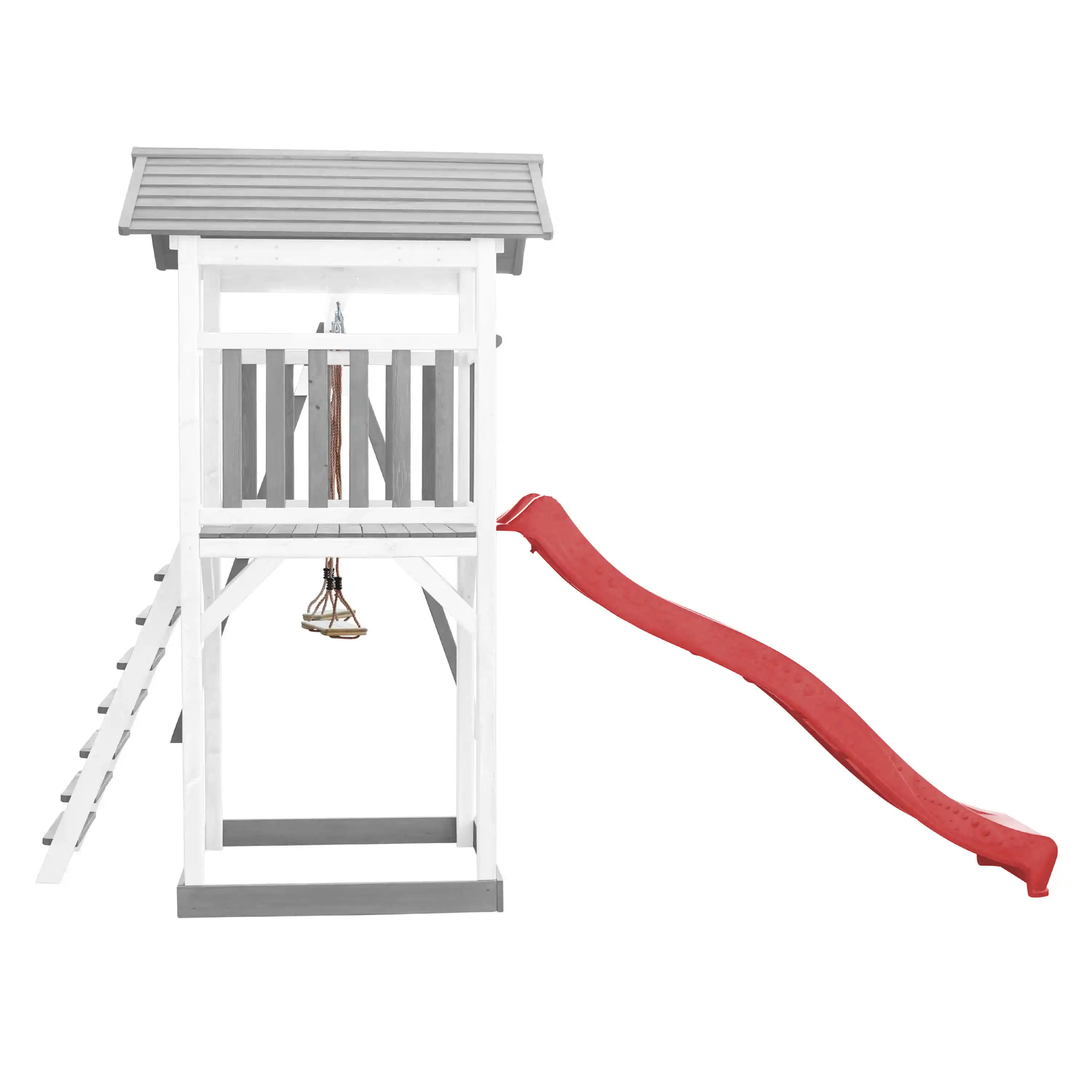 AXI Beach Tower Speeltoren met Dubbele Schommel Grijs/wit - Rode Glijbaan