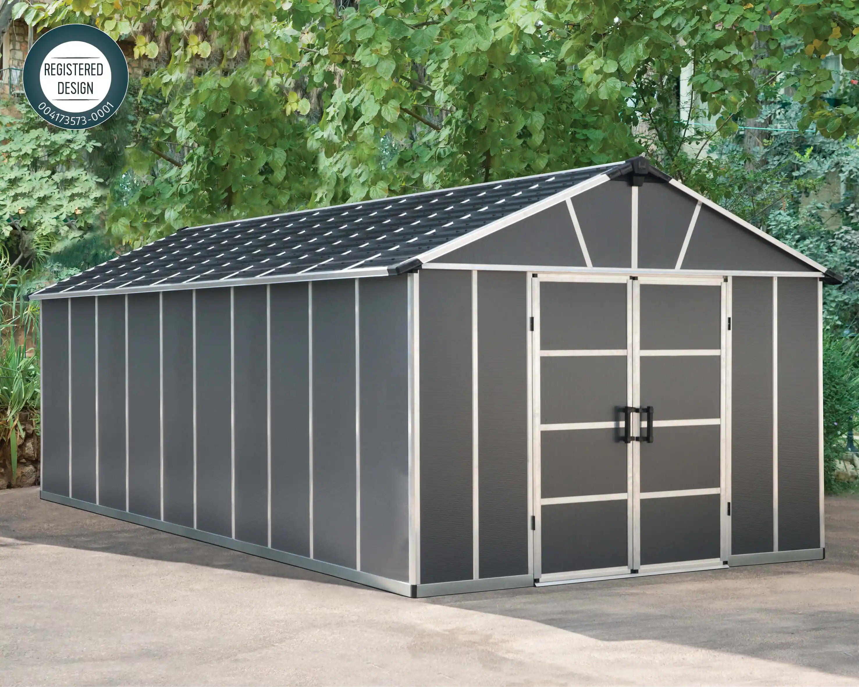 Canopia Yukon grote schuur met vloer 643X332cm Donkergrijs-7290108139303 Canopia Yukon grote schuur met vloer 643X332cm Donkergrijs