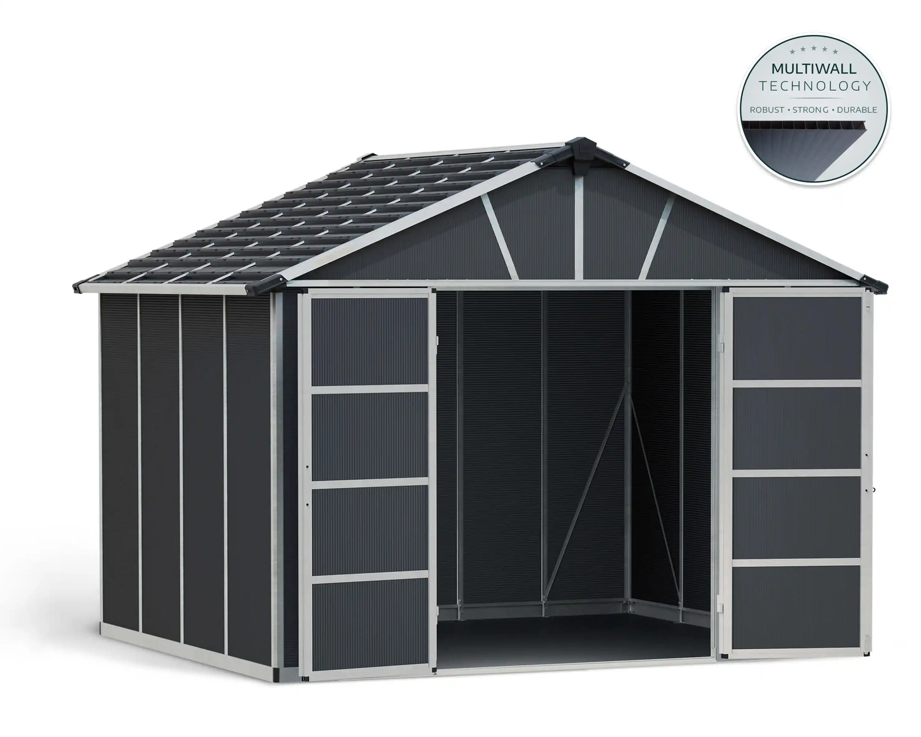 Canopia Yukon grote 271X332 cm schuur met vloer Donkergrijs-7290108137309 Canopia Yukon grote 271X332 cm schuur met vloer Donkergrijs