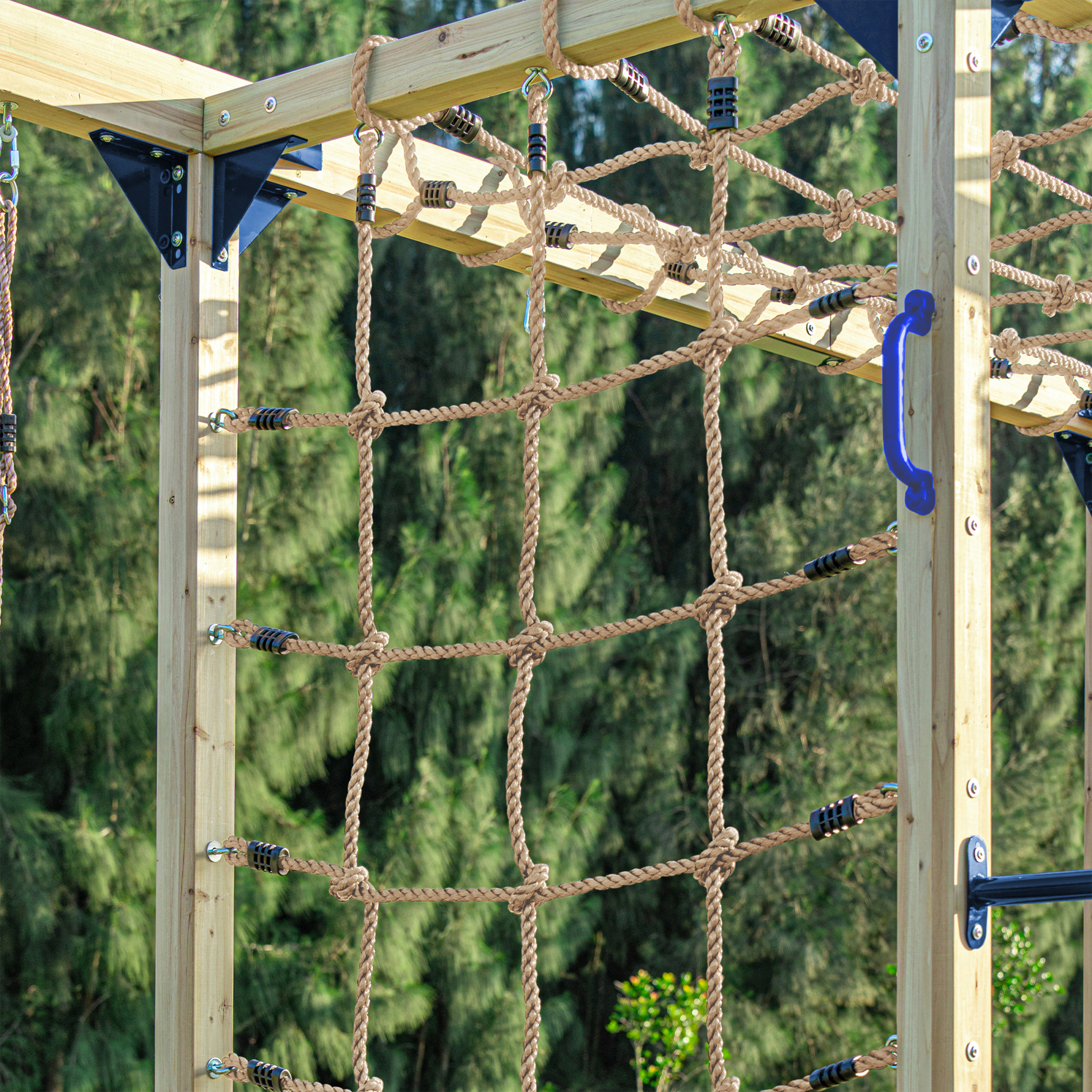 AXI Boris Wooden Playcentre with Swings. Trapeze. Climbing Nets and Monkey Bars – Red Slide
