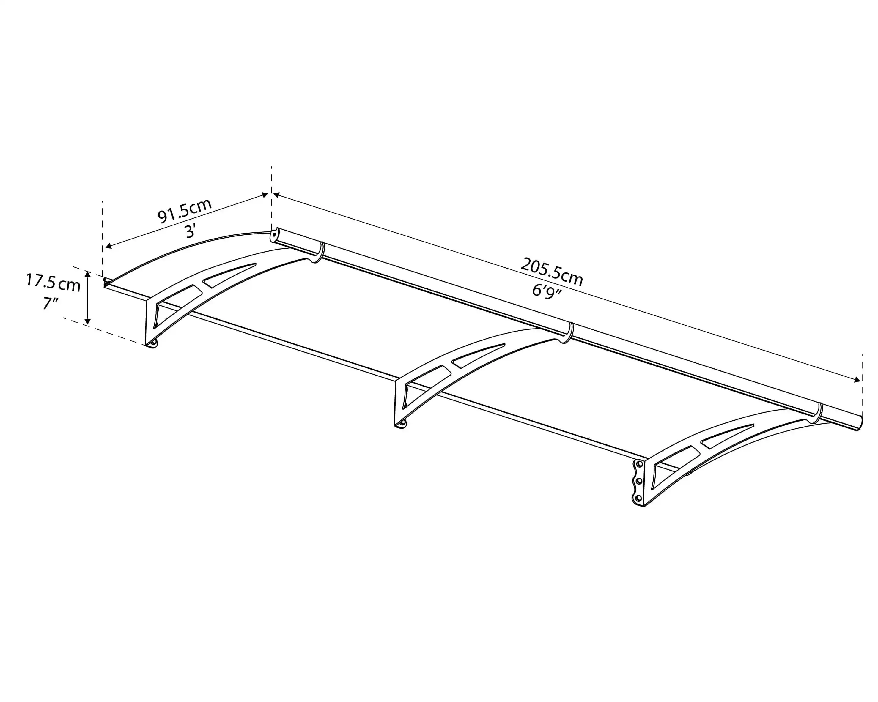 Canopia Aquila 205X91 cm Deur en Veranda Luifel Donkergrijs Helder