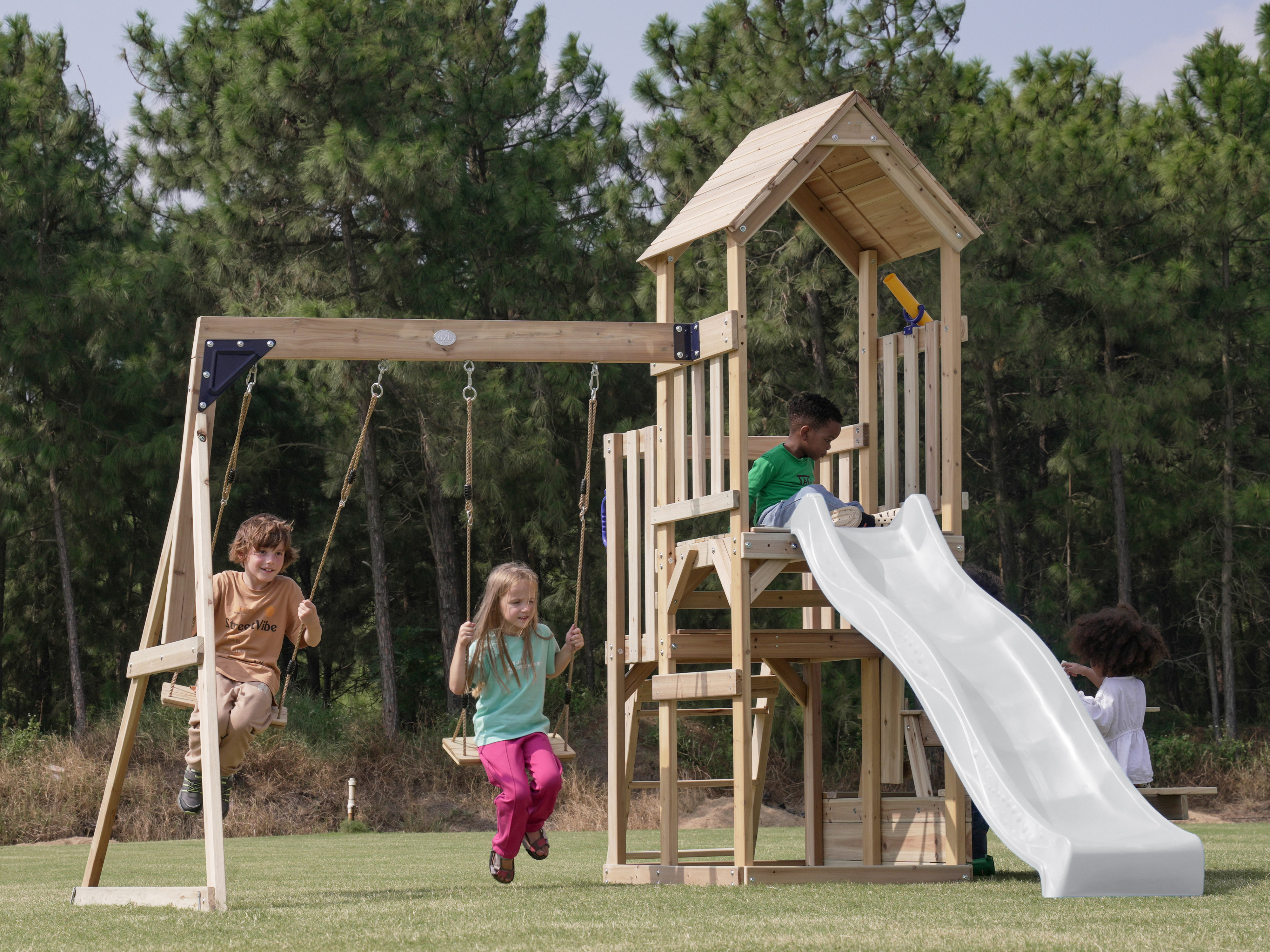 AXI Mette Playground with Double Swing Brown - White Slide 