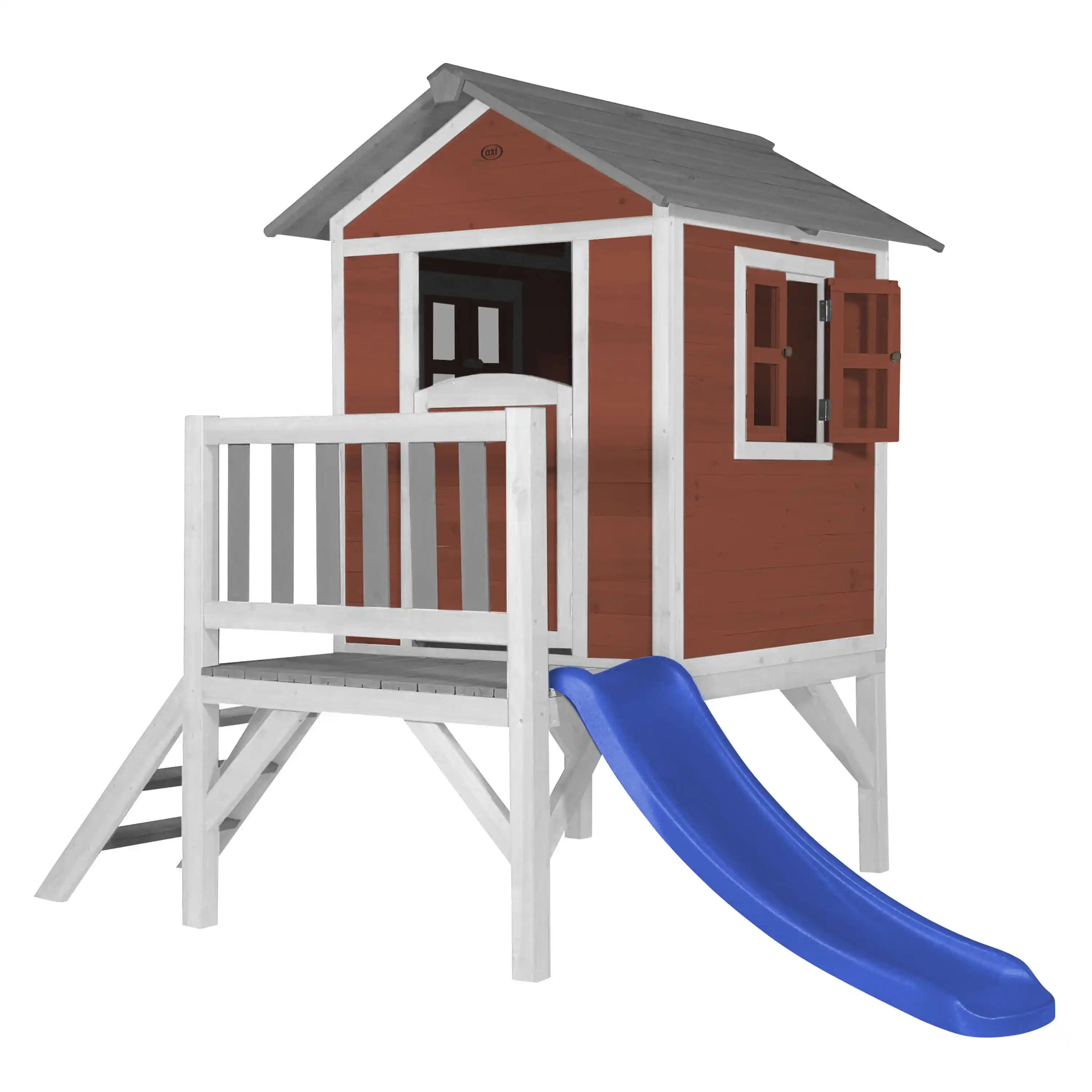 AXI Lodge XL Speelhuis Scandinavisch Rood - Blauwe Glijbaan