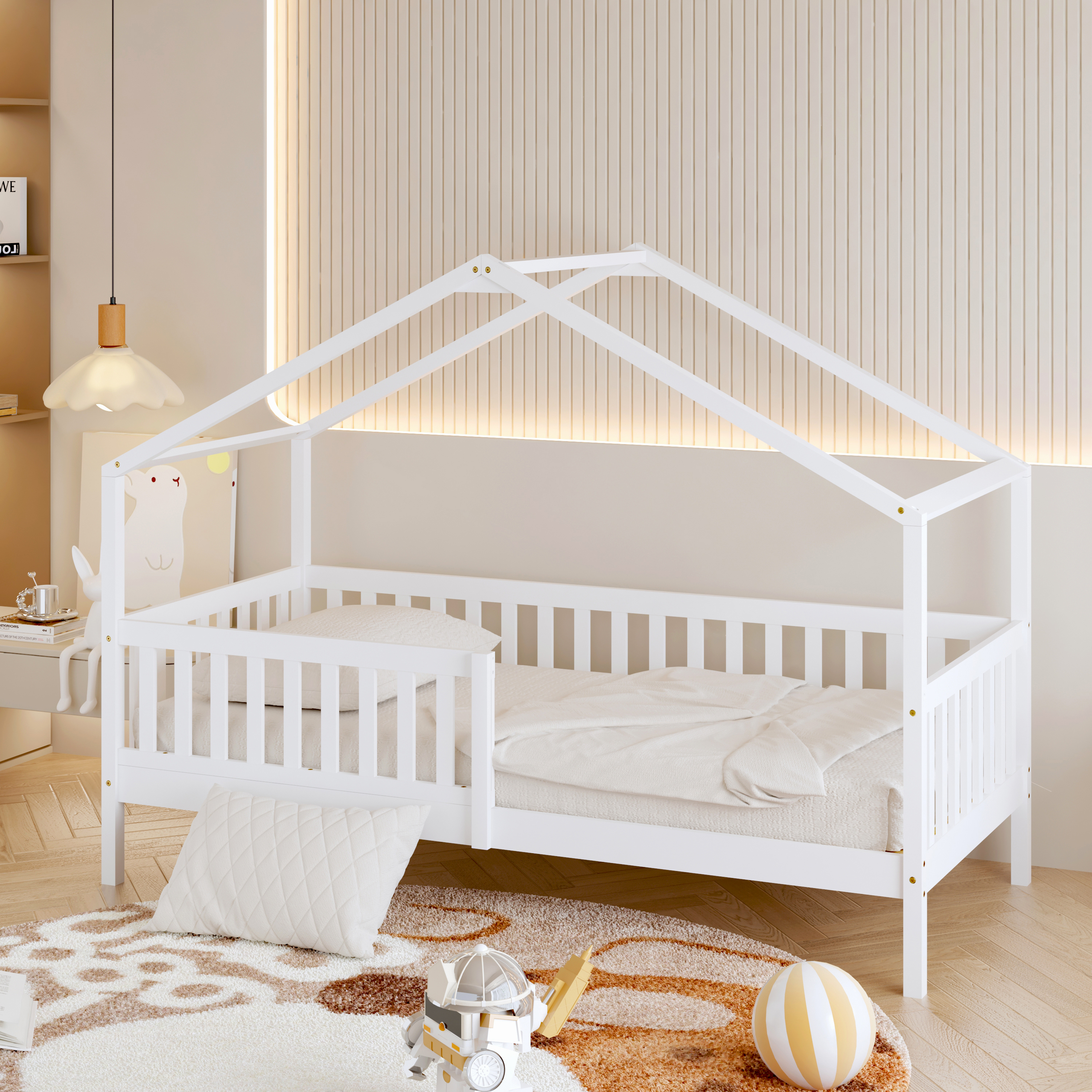 Sunny Kae House Bed with Guardrail White – Without Mattress