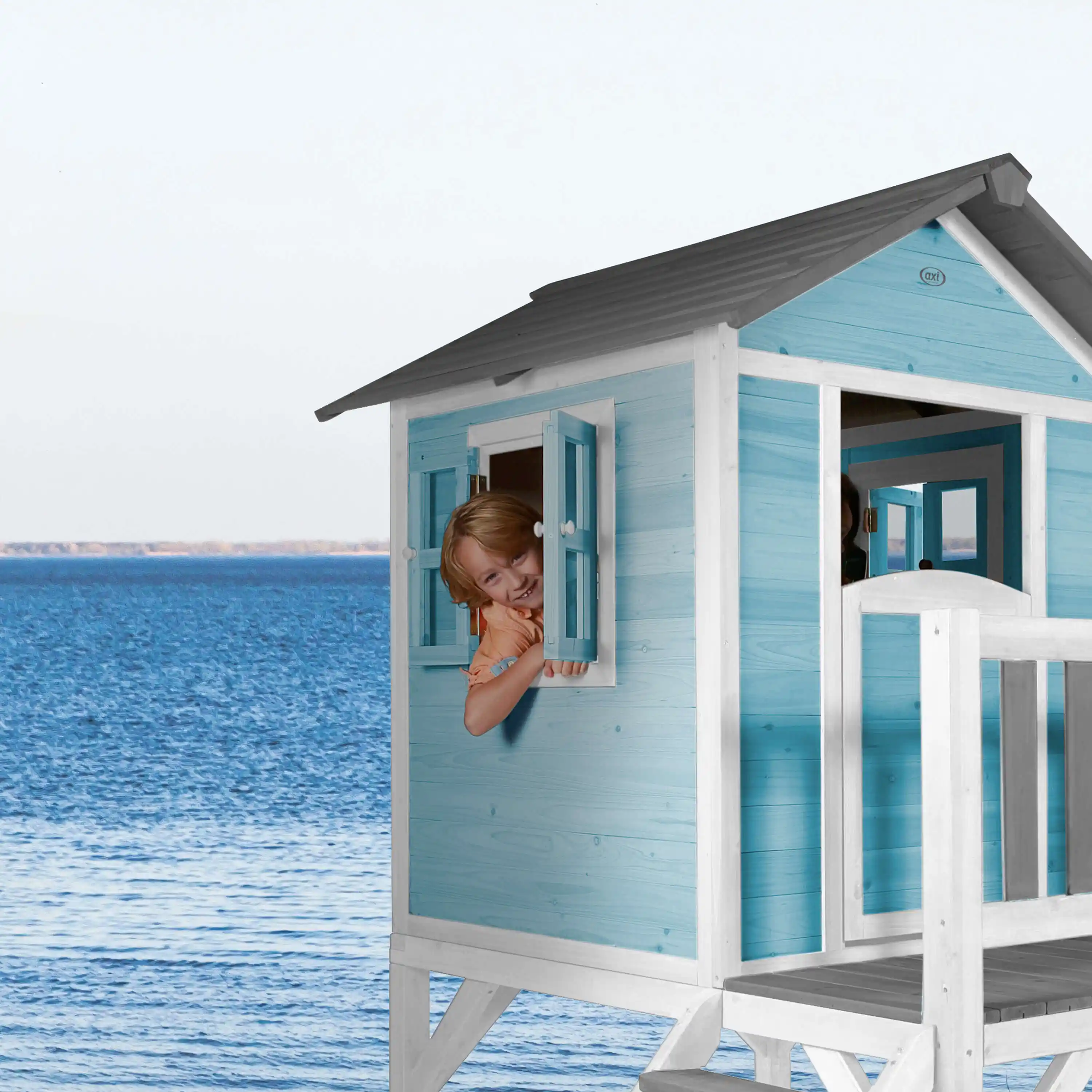 AXI Lodge XL Speelhuis Caribisch Blauw - Limoen groene Glijbaan