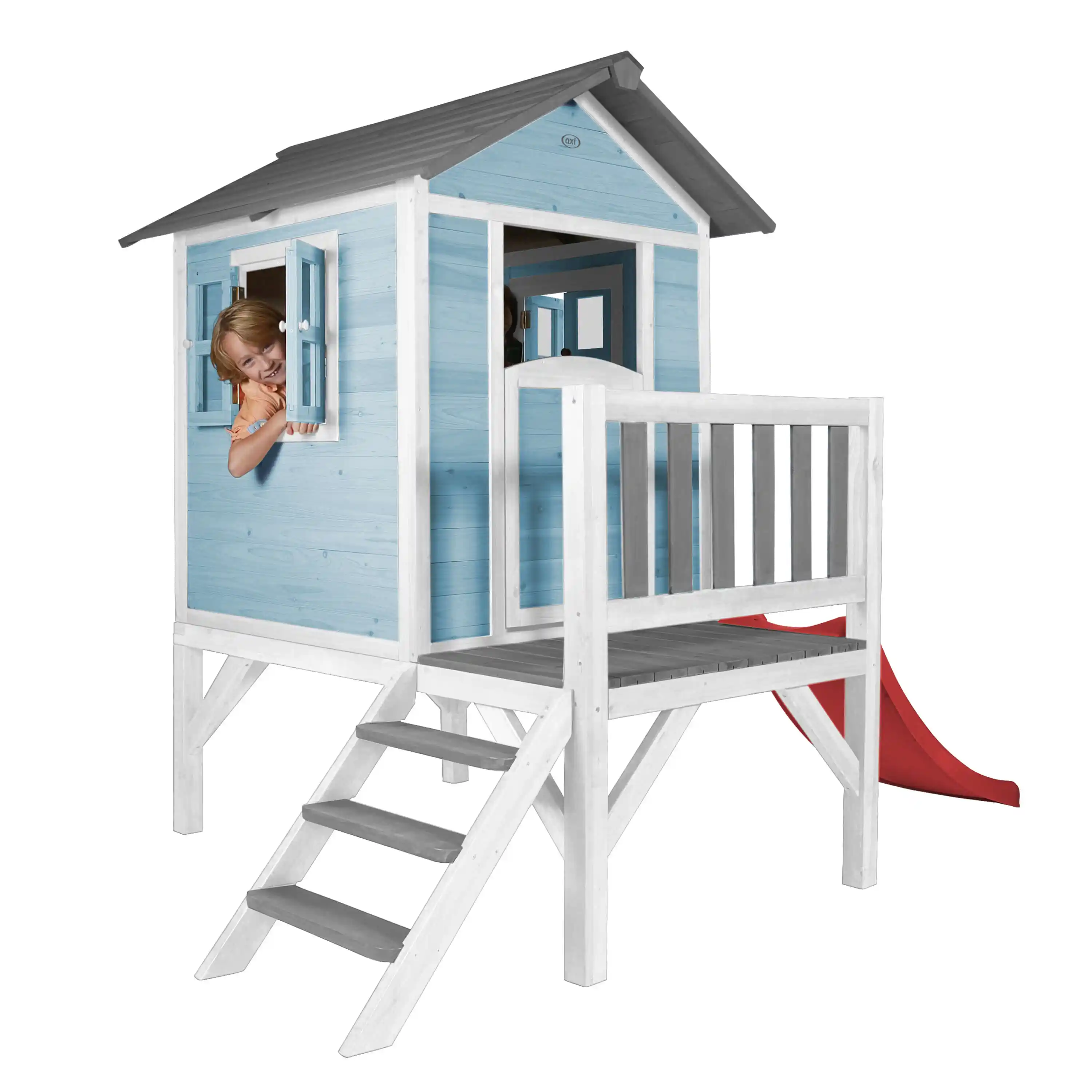 AXI Lodge XL Speelhuis Caribisch Blauw - Rode Glijbaan