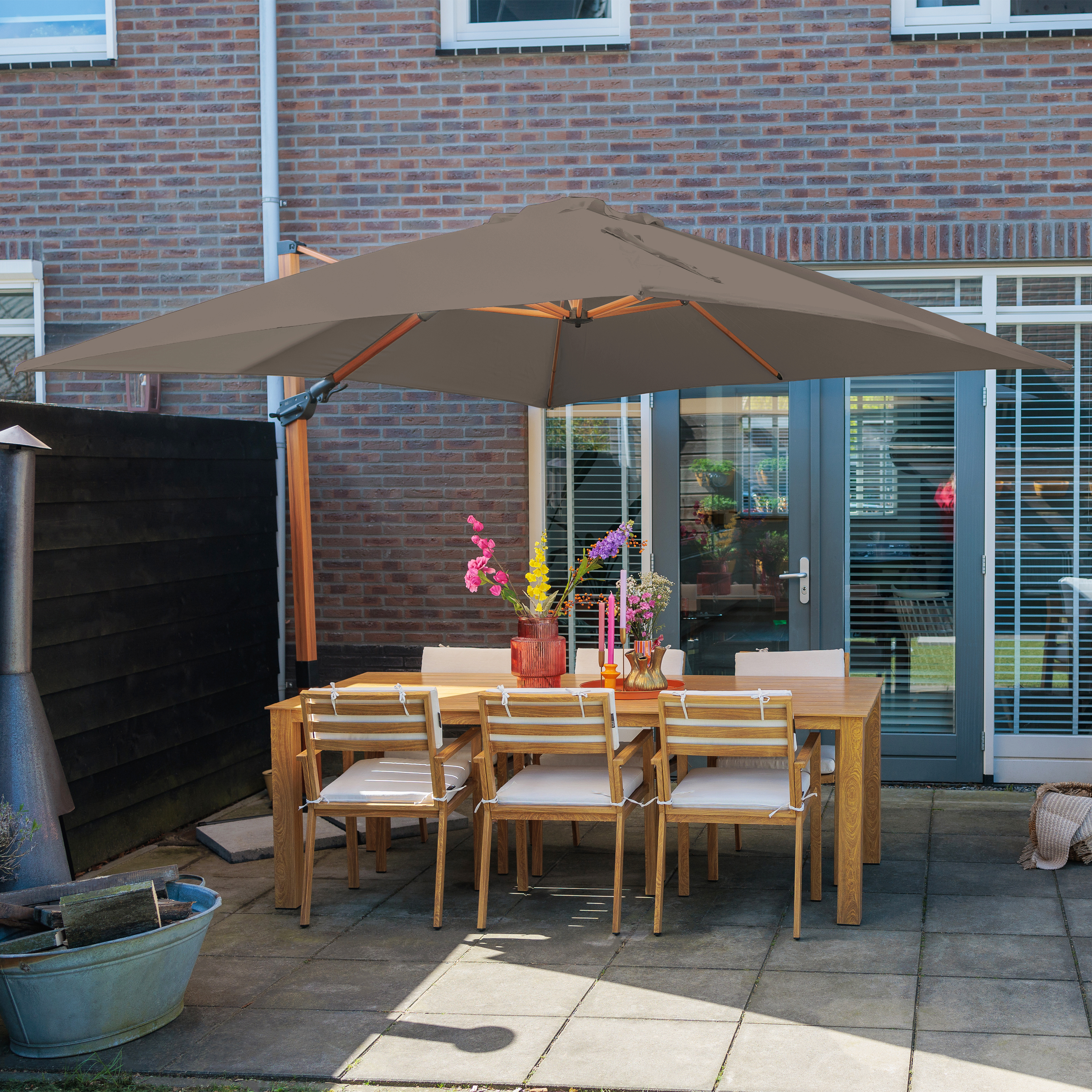 AXI Apollo Premium Cantilever Parasol 300x300cm - Wood-look/Taupe
