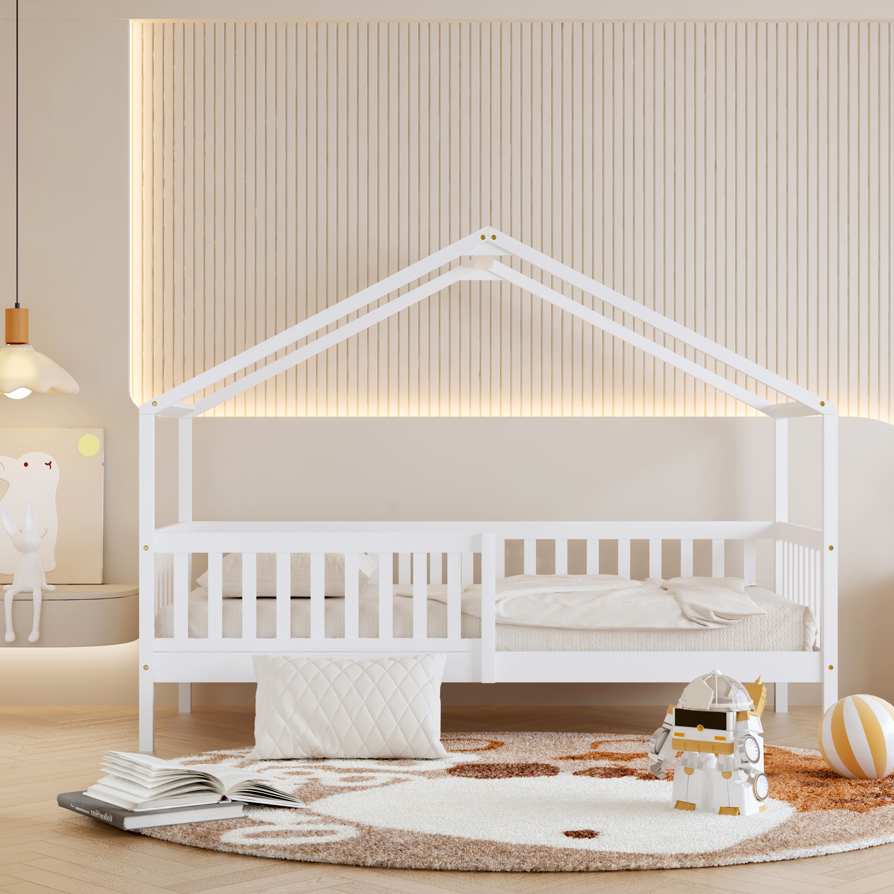 Sunny Kae House Bed with Guardrail White – Without Mattress