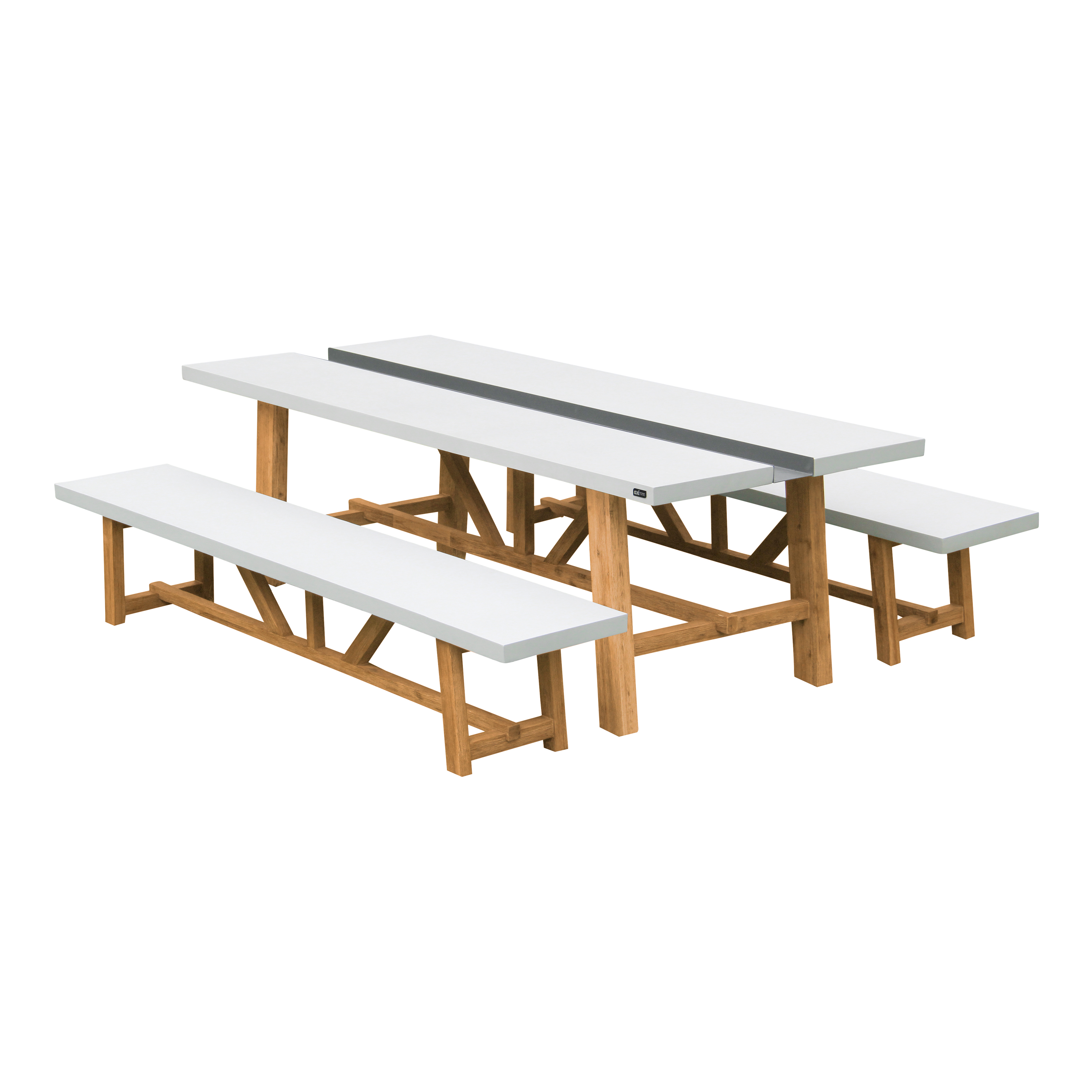 AXI Aaron Garden Set with 2 benches – Acacia wood / Limestone-look