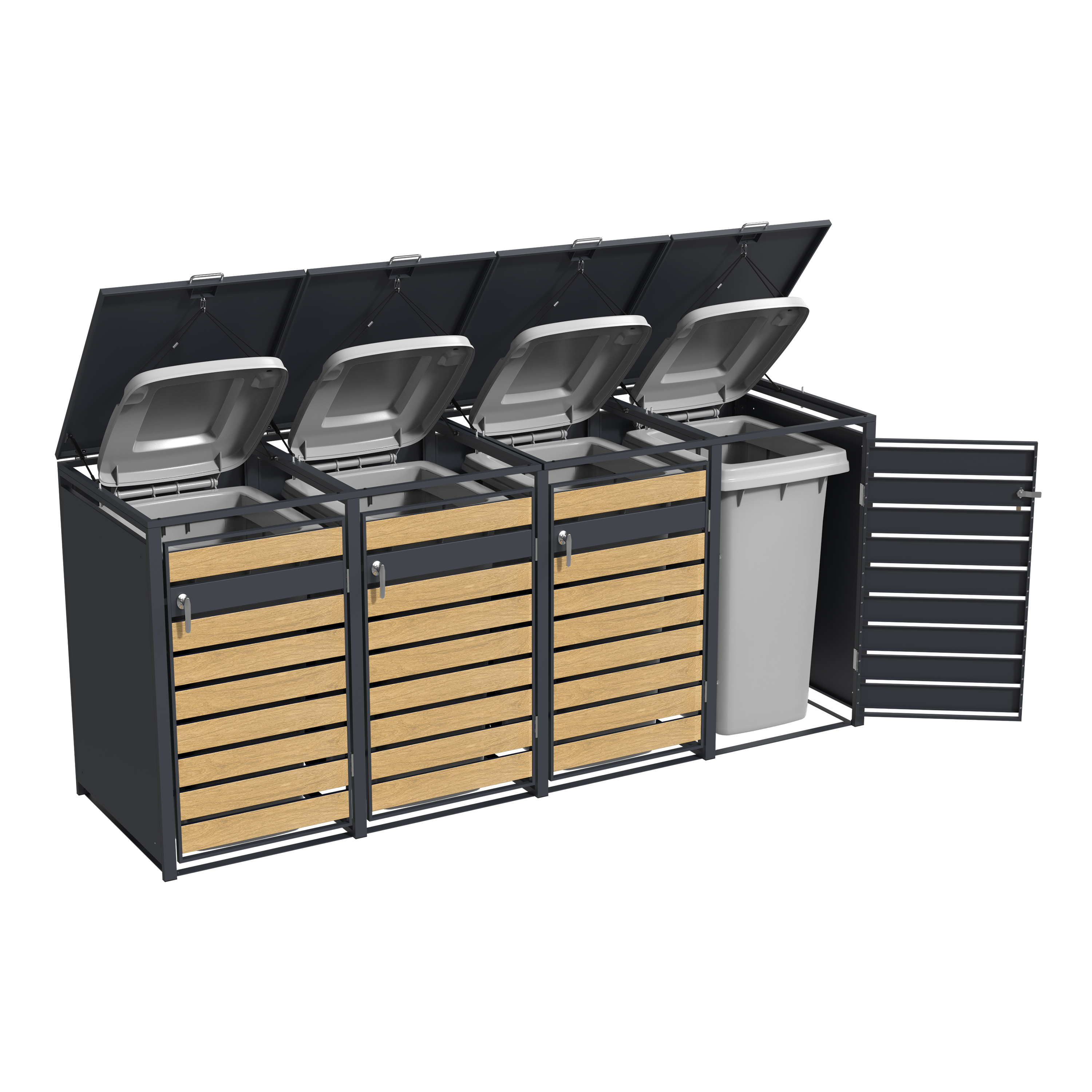 AXI Lucas Metal Garbage Bin Shed Anthracite/Wood look - 4 Garbage Bins