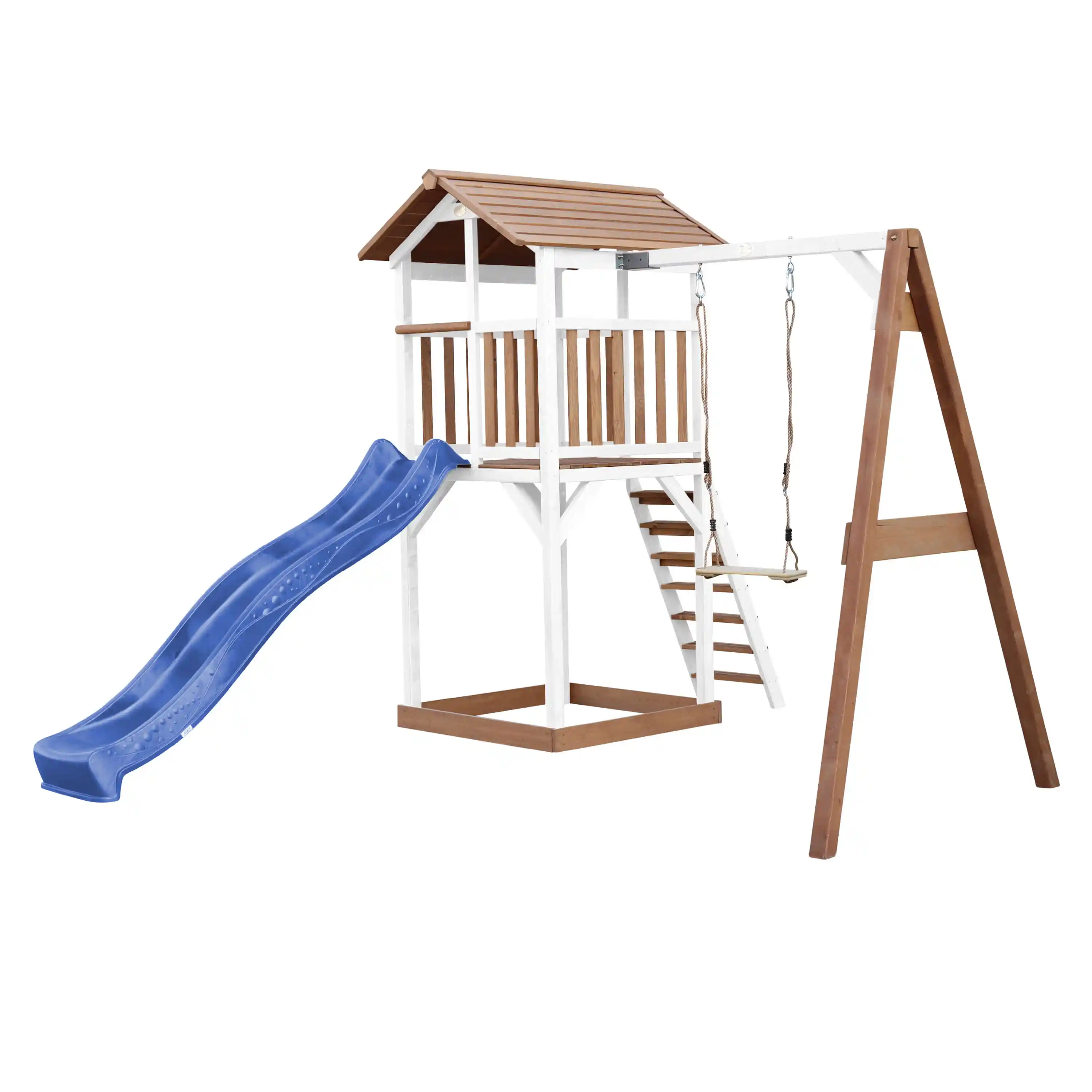 AXI Beach Tower Speeltoren met Enkele Schommel Bruin/wit - Blauwe Glijbaan
