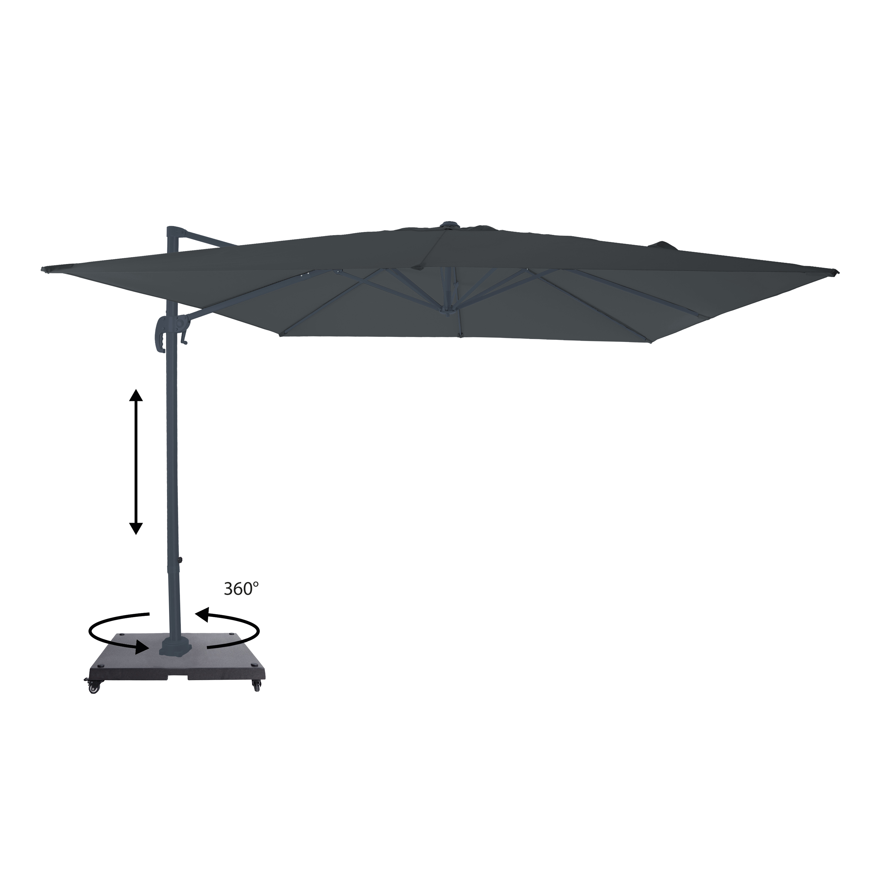 AXI Nima Cantilever Parasol 300x300 cm incl. Parasol Base with Wheels Anthracite/Grey – Complete Set