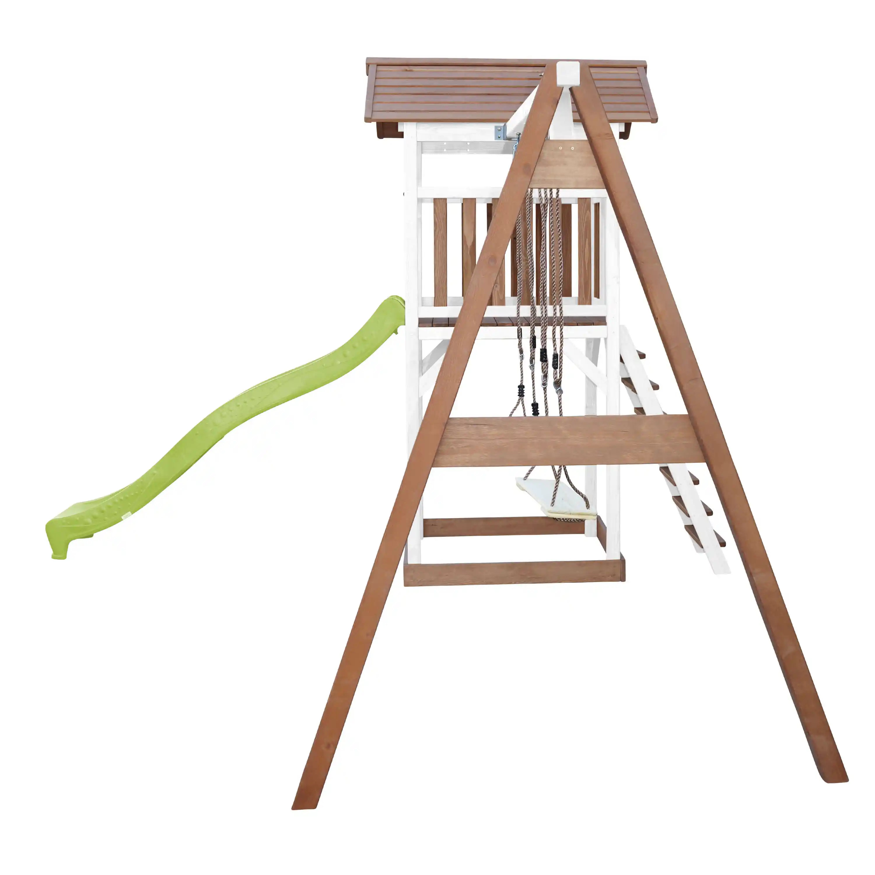 AXI Beach Tower Speeltoren met Dubbele Schommel Bruin/wit - Limoen groene Glijbaan