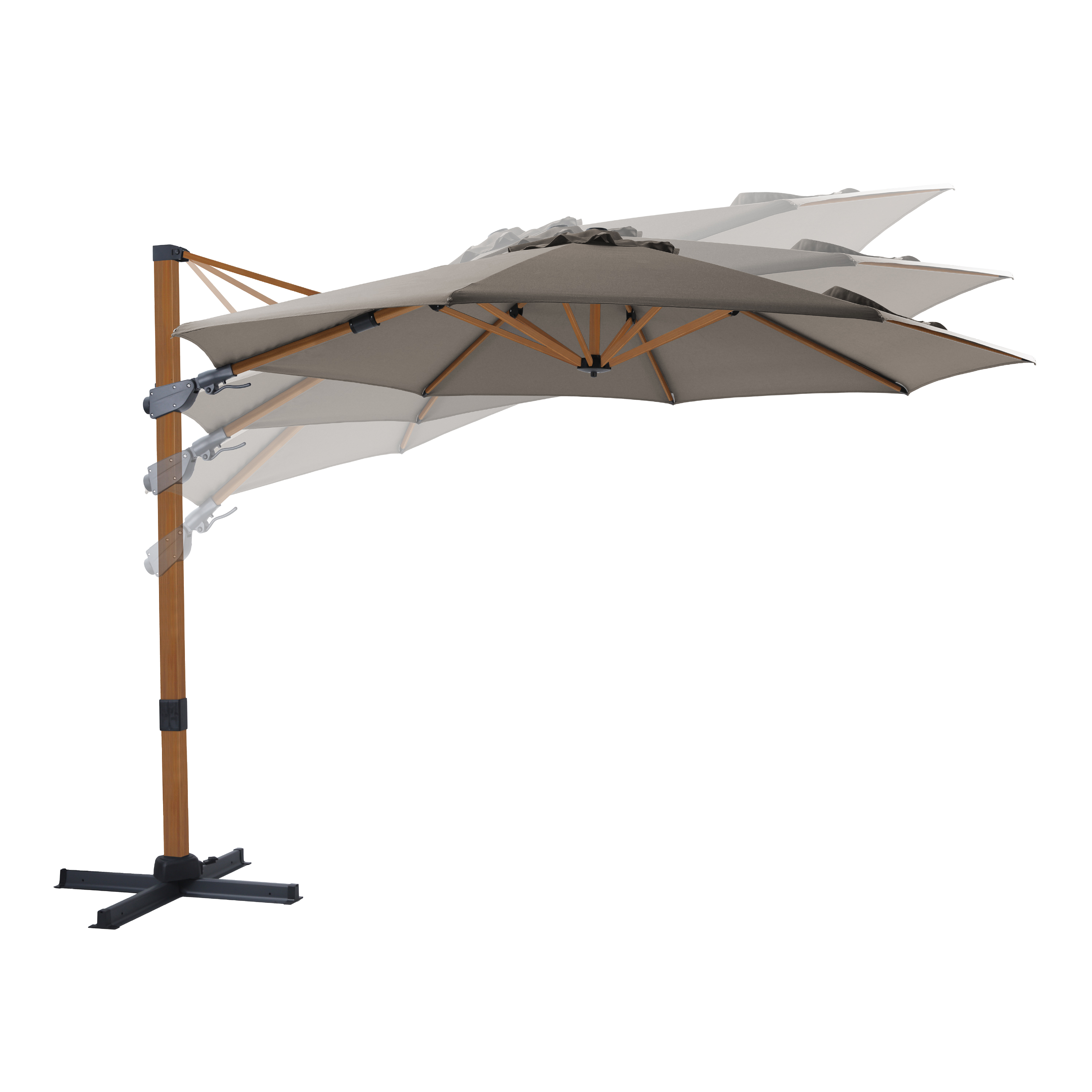 AXI Cyrus Premium Cantilever Parasol Ø 300cm Round - Wood-look/Taupe-8720365063688 AXI Cyrus Premium Cantilever Parasol Ø 300cm Round - Wood-look/Taupe