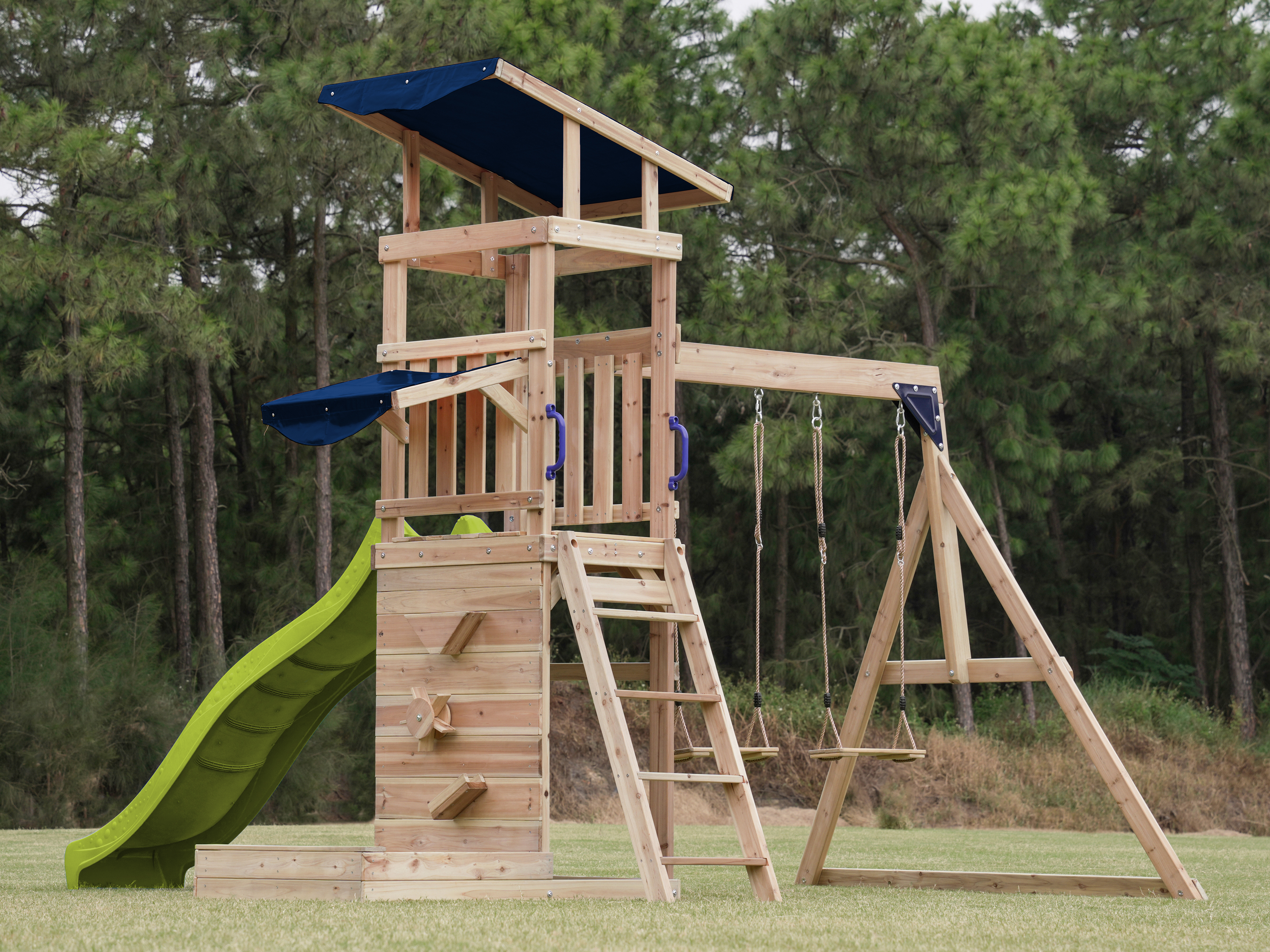 AXI Malik Climbing Frame with Double Swing Set - Lime Green Slide