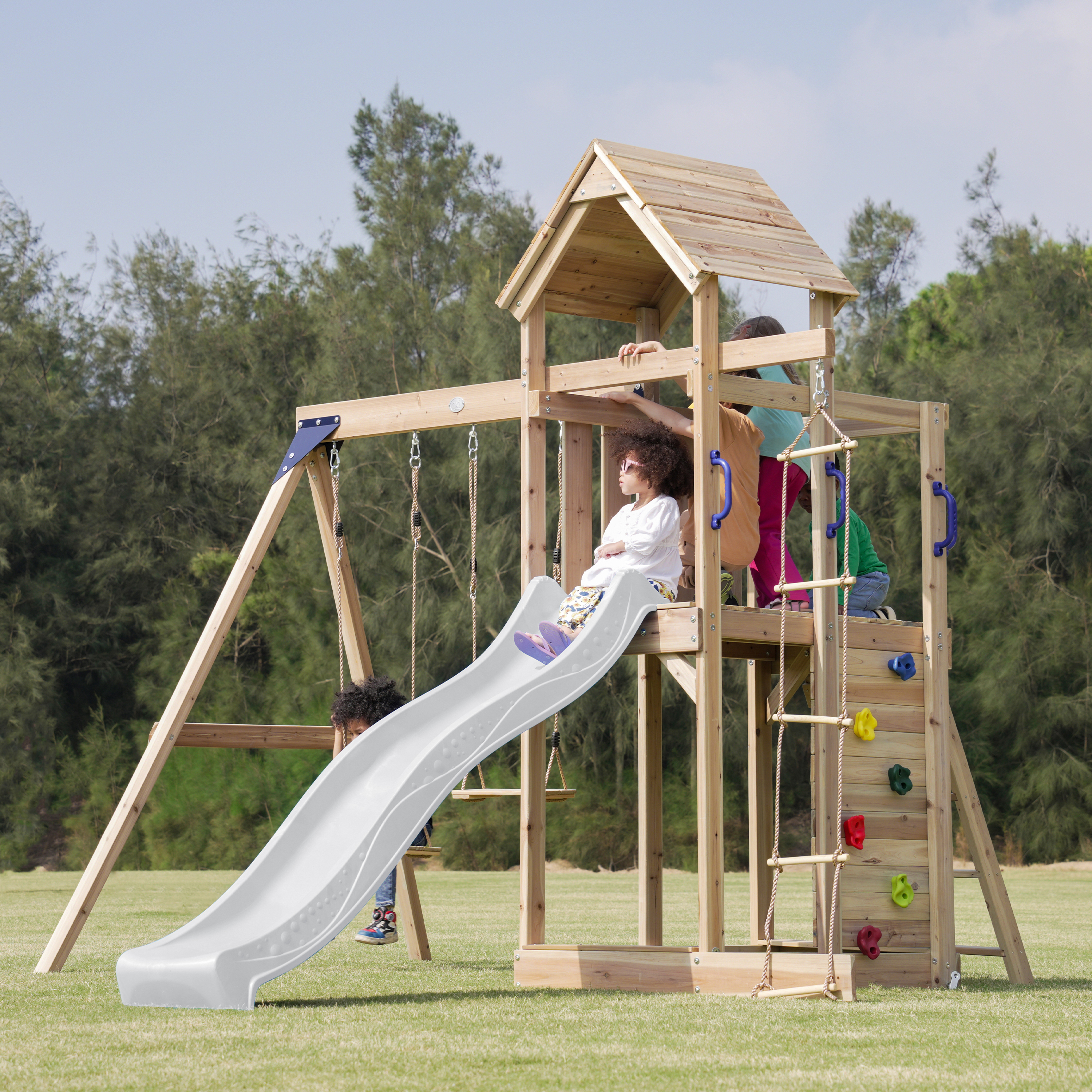 AXI Moos Climbing Frame with Double Swing Set - White Slide-8720365064531 AXI Moos Climbing Frame with Double Swing Set - White Slide