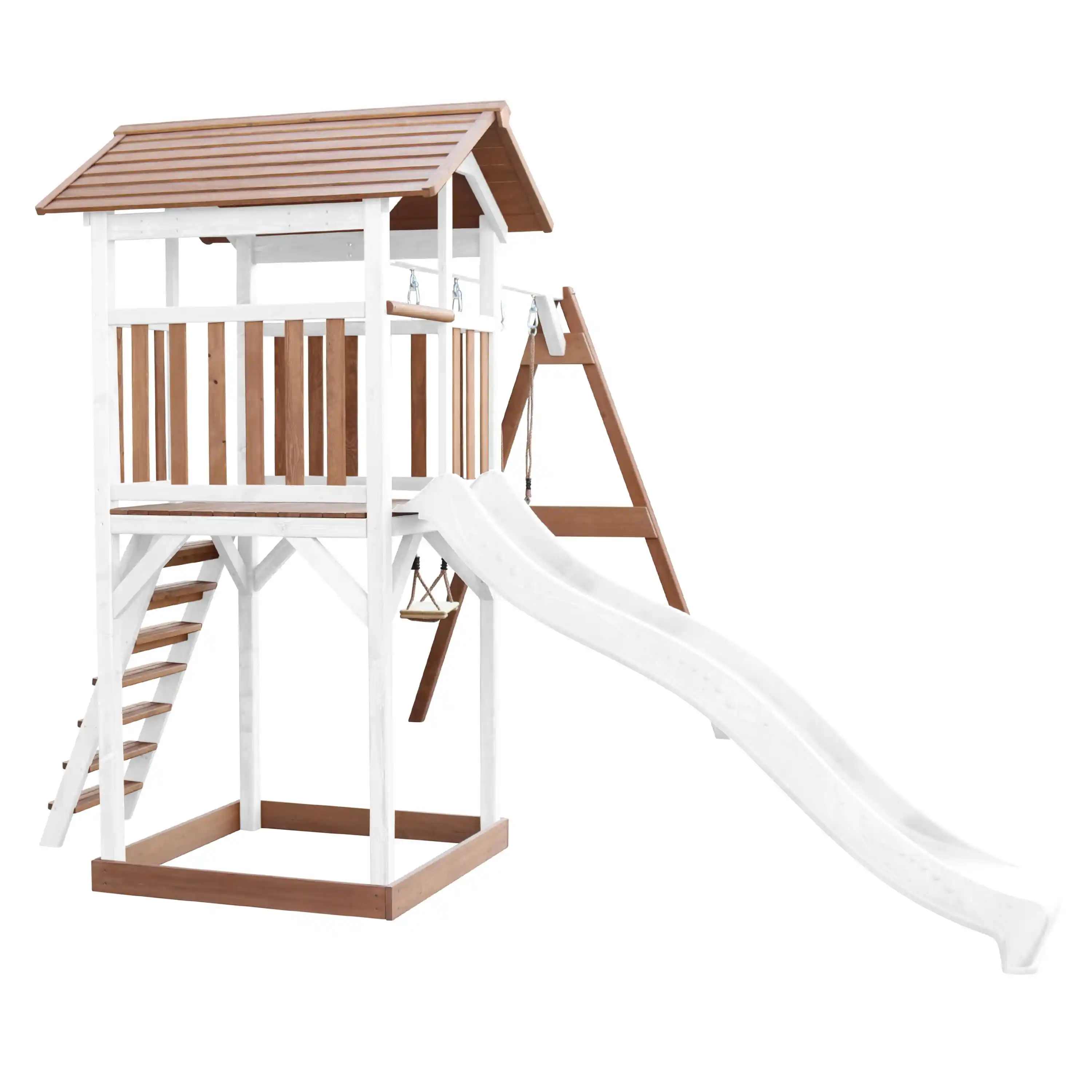 AXI Beach Tower Speeltoren met Dubbele Schommel Bruin/wit - Witte Glijbaan
