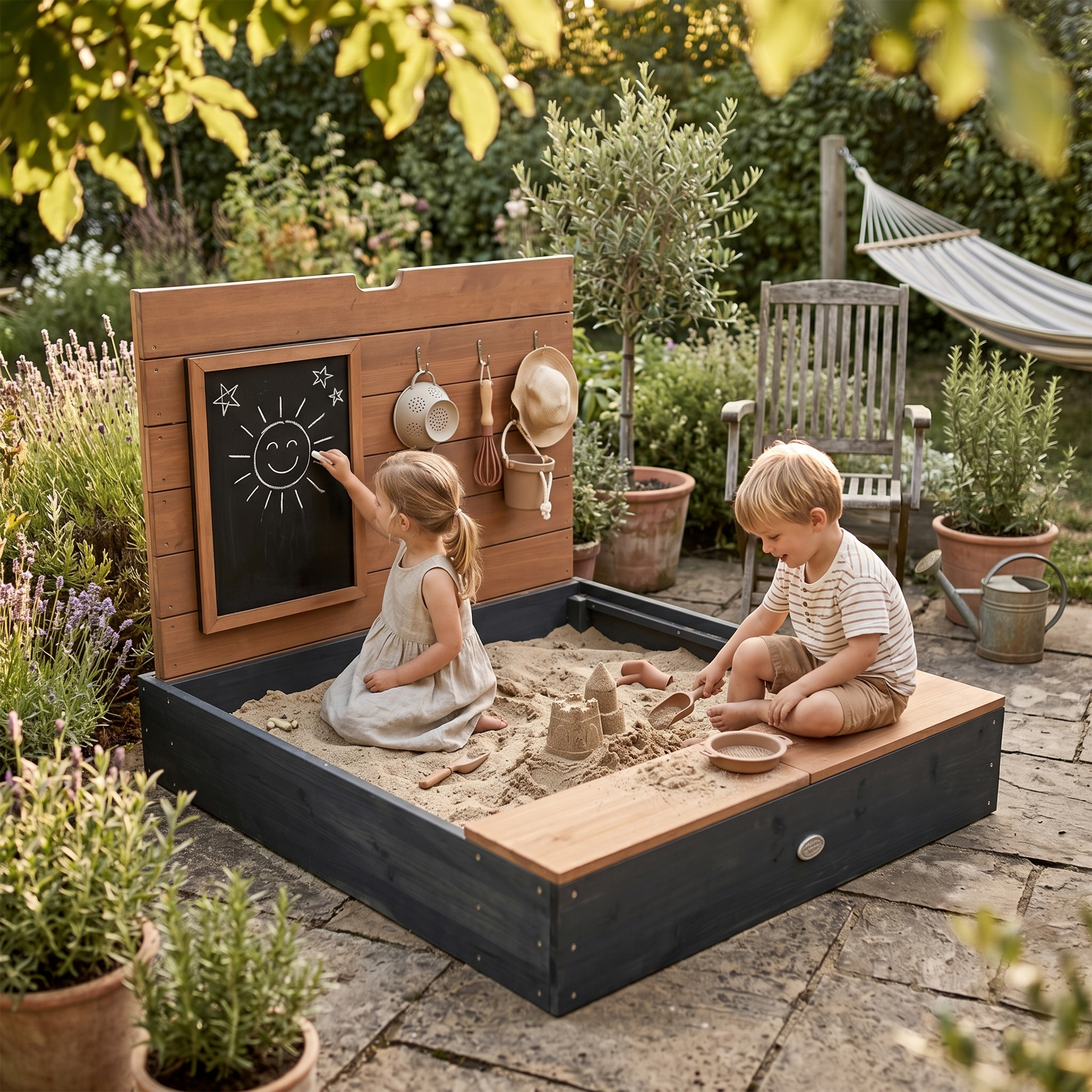 AXI Mandy Sandbox with Storage and Lid - 100 x 90 cm - Anthracite/Brown