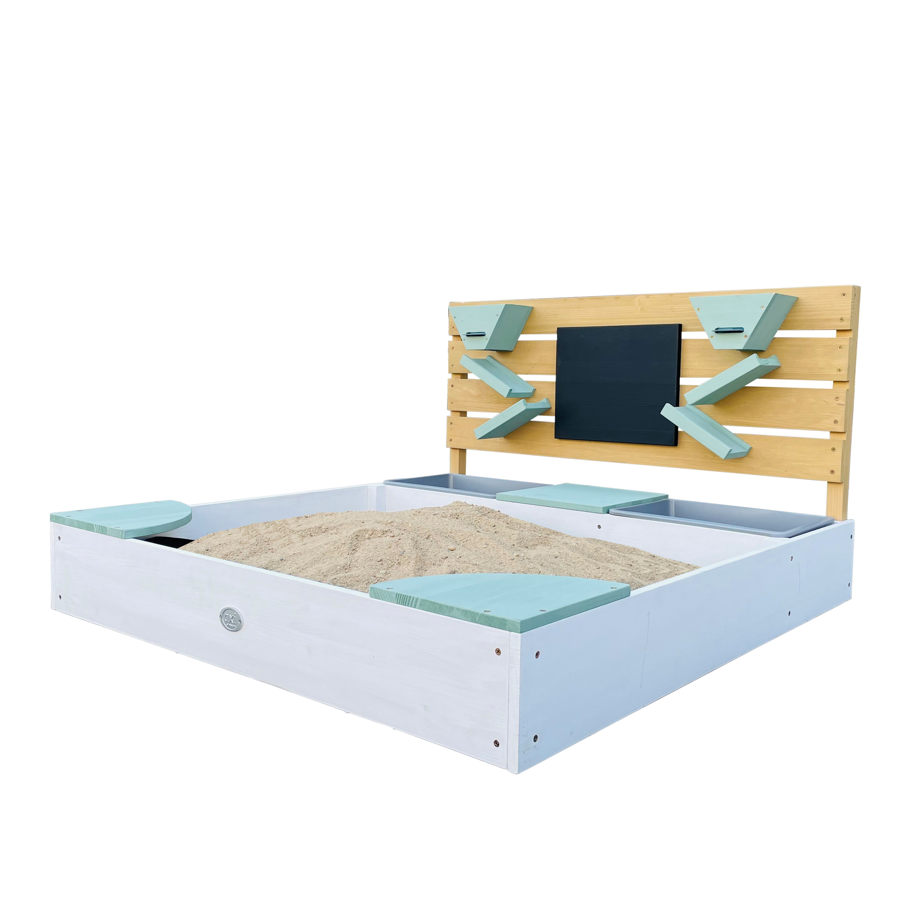 AXI Cato sandbox with sand & water trays and Play wall - 100 x 105 cm - White/green