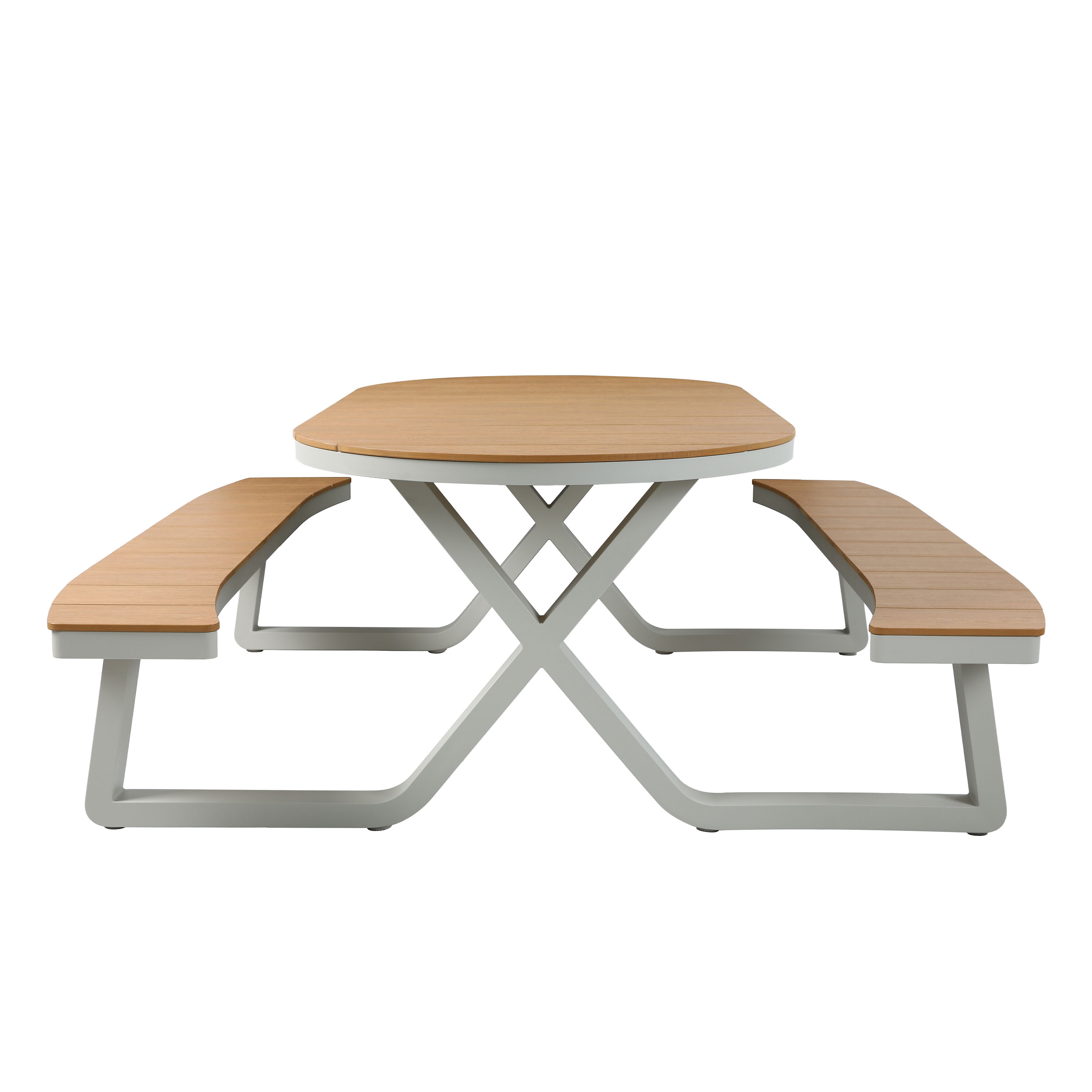 AXI Jax Picnic Table with 2 benches Oval – Sandy Beige/Teak-look Polywood