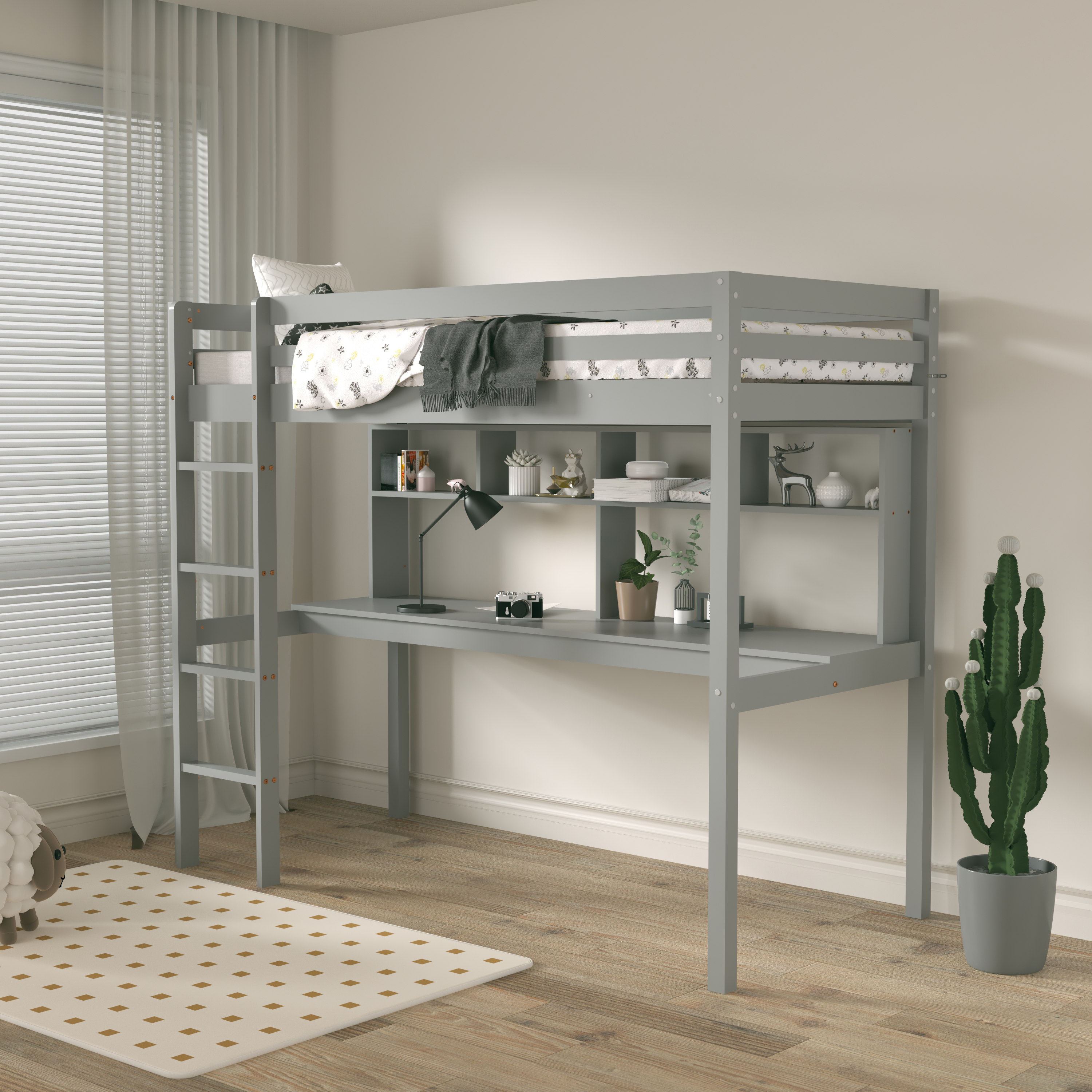 Sunny Sil Loft Bed with Desk Grey – Without Mattress