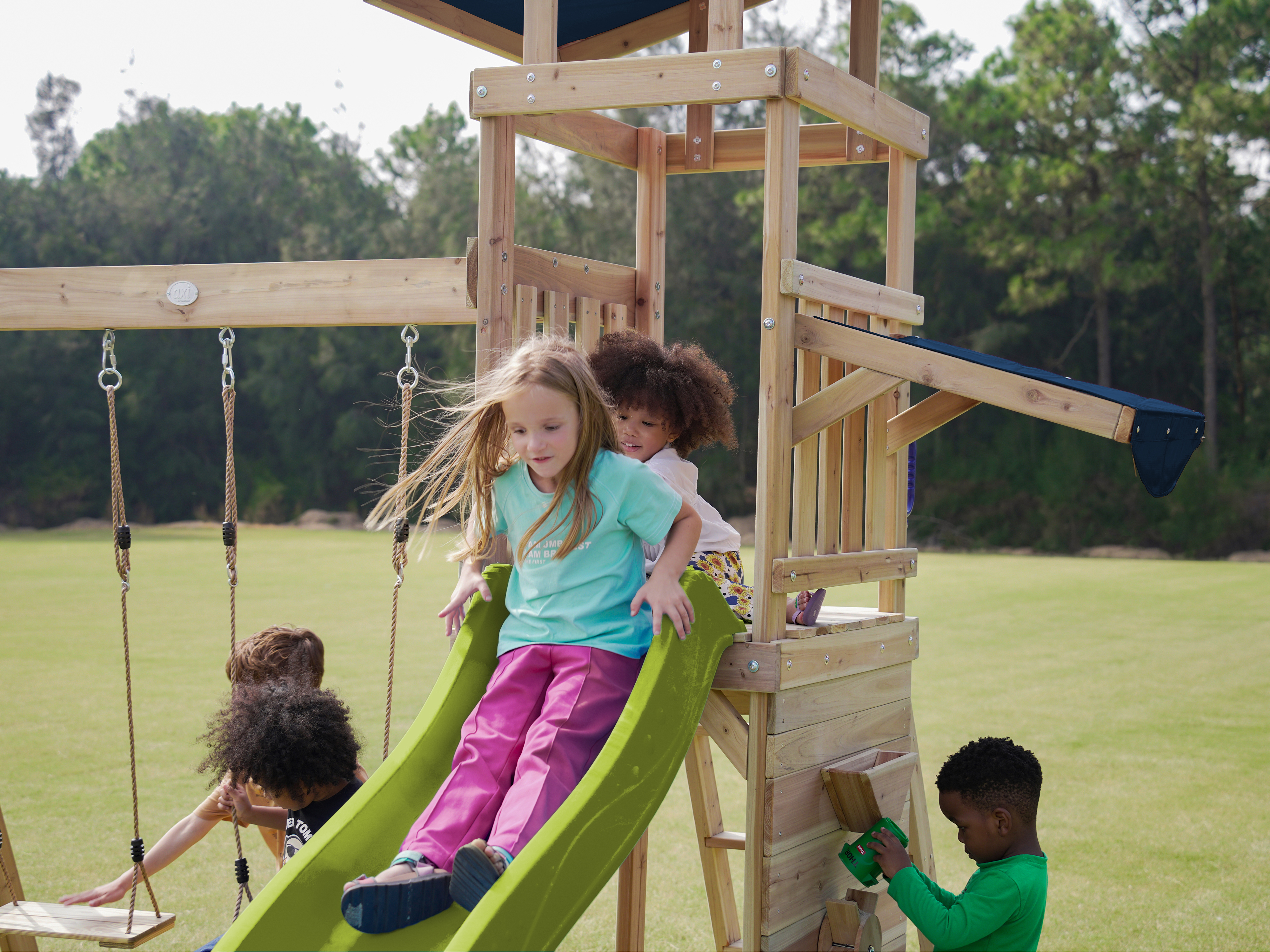 AXI Malik Play Set with Double Swing Brown - Lime green Slide 
